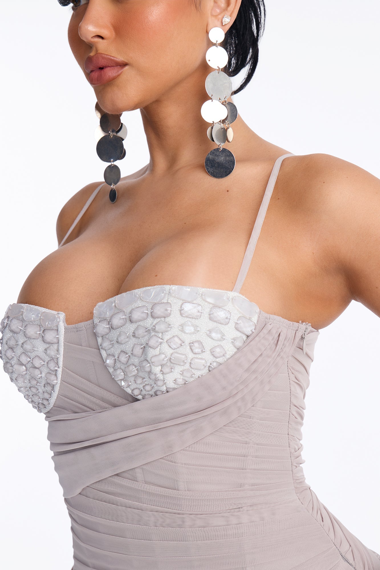 She's Unforgettable Embellished Mesh Mini Dress - Silver image 3