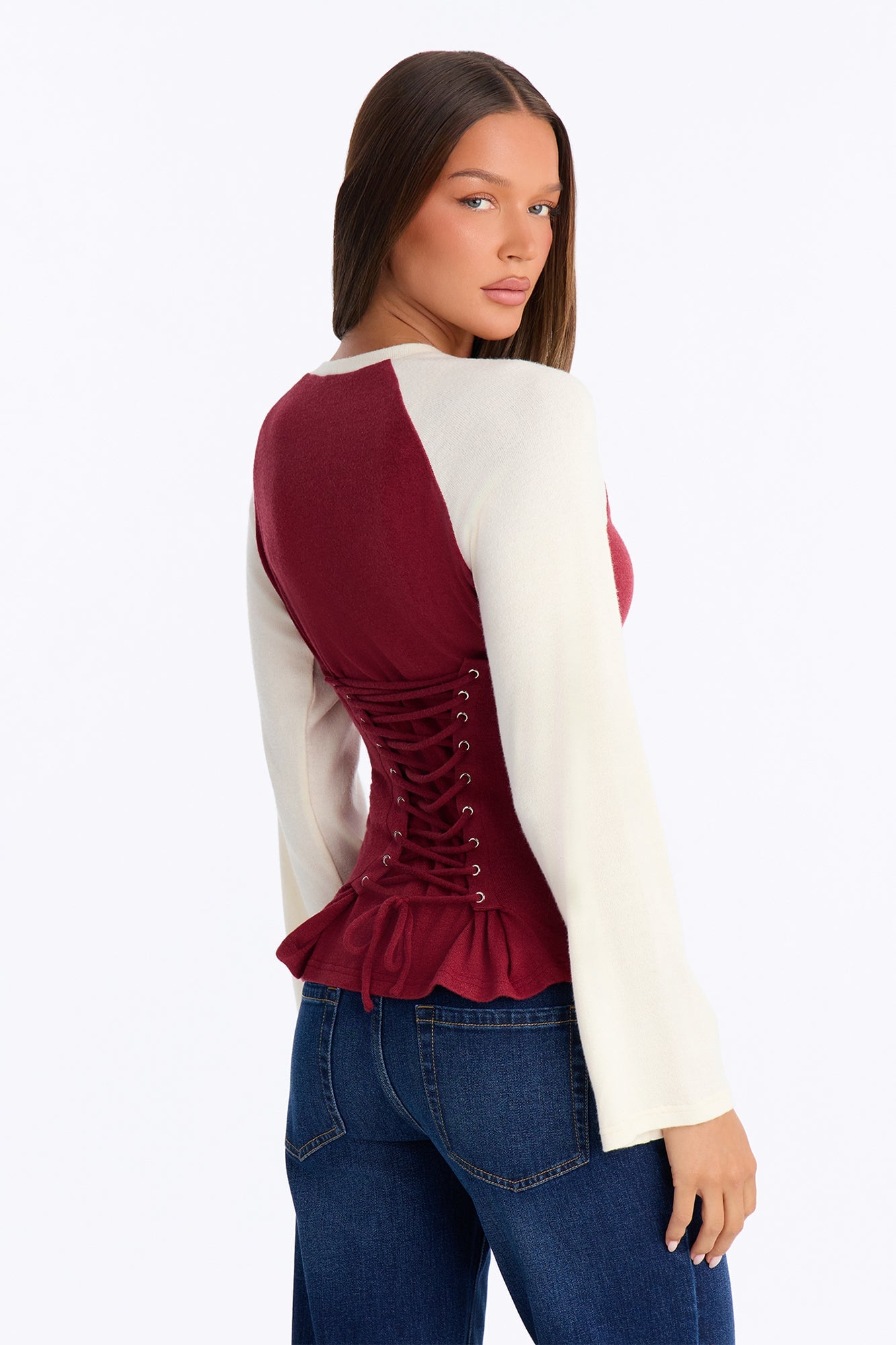 Still Got It Lace Up Raglan Baseball Sweater - Burgundy/combo image 8