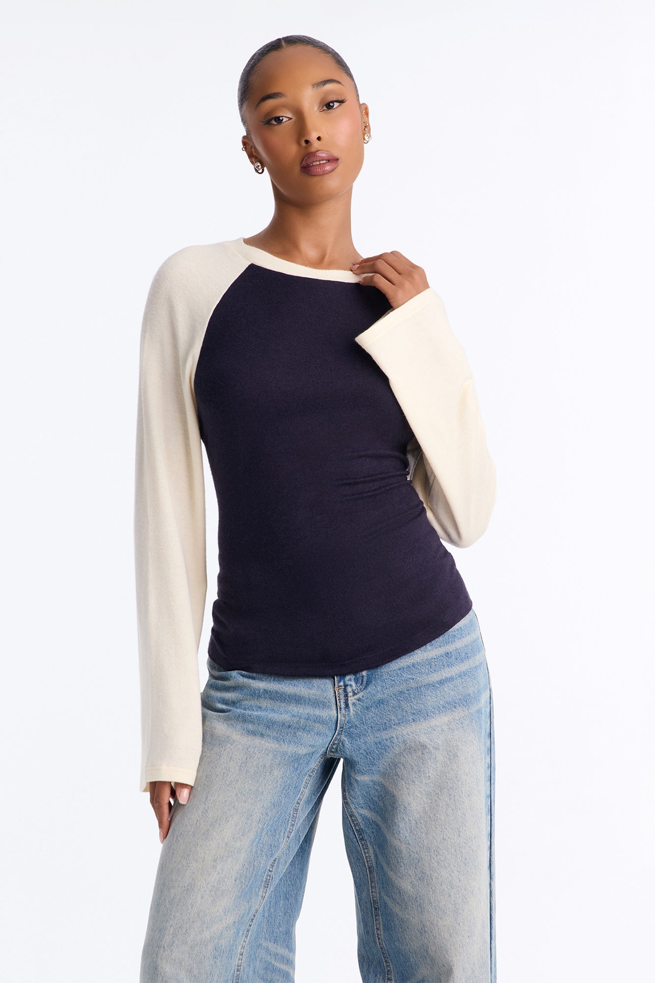 Still Got It Lace Up Raglan Baseball Sweater - Navy/combo image 6