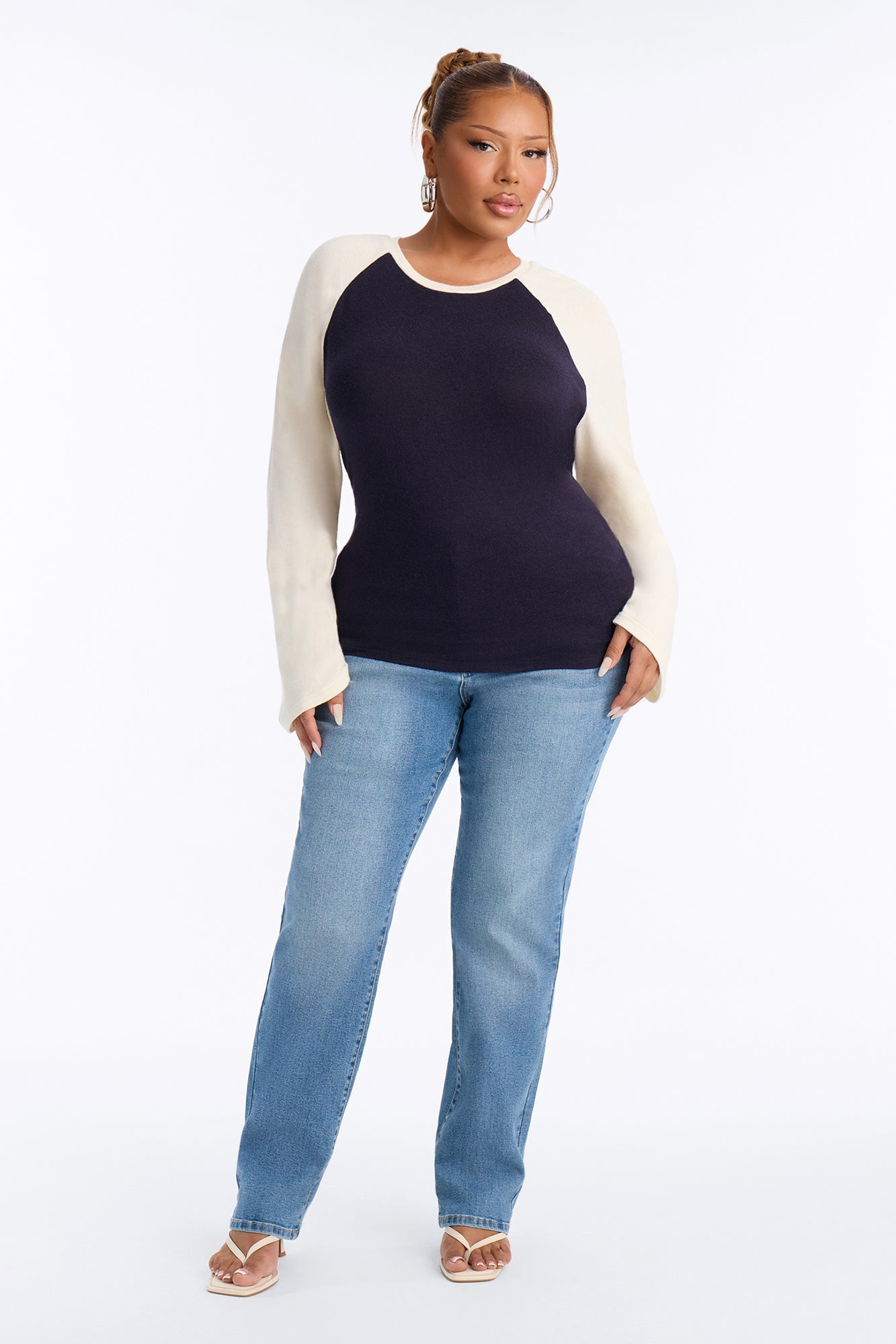 Still Got It Lace Up Raglan Baseball Sweater - Navy/combo image 2