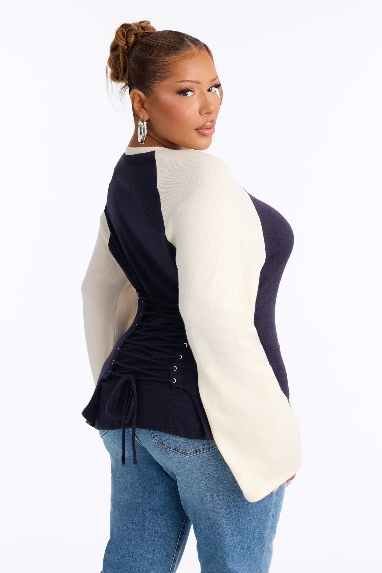 Still Got It Lace Up Raglan Baseball Sweater - Navy/combo image 4