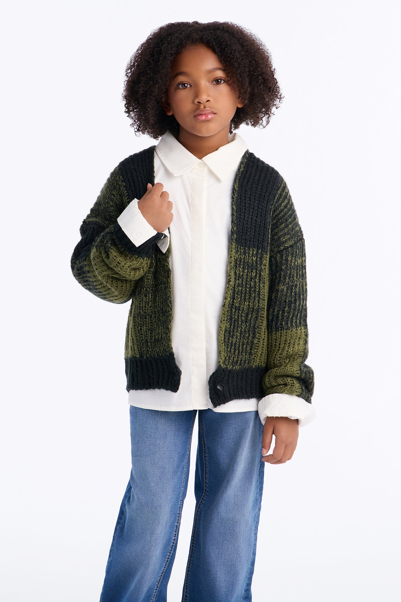 Mini In The City Color Block Cardigan - Olive/combo image 2