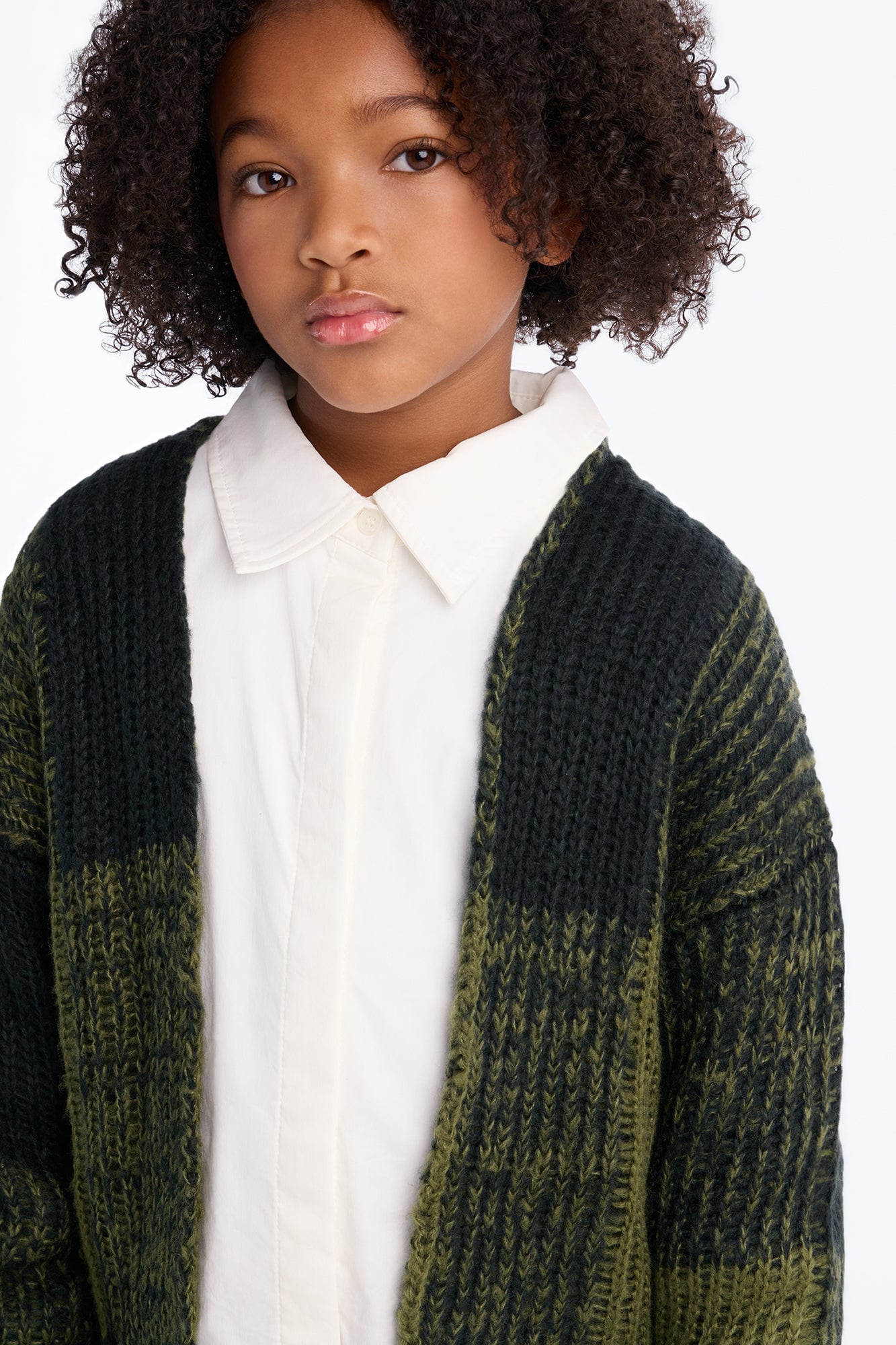 Mini In The City Color Block Cardigan - Olive/combo image 4