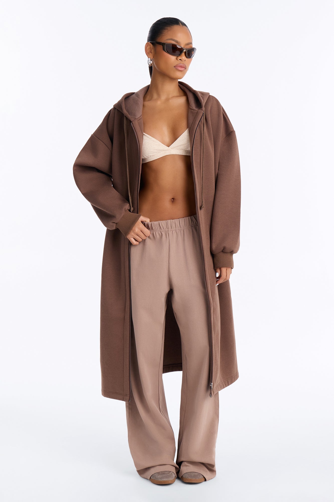 Sunday Lounge Fleece Hooded Long Jacket - Brown image 5