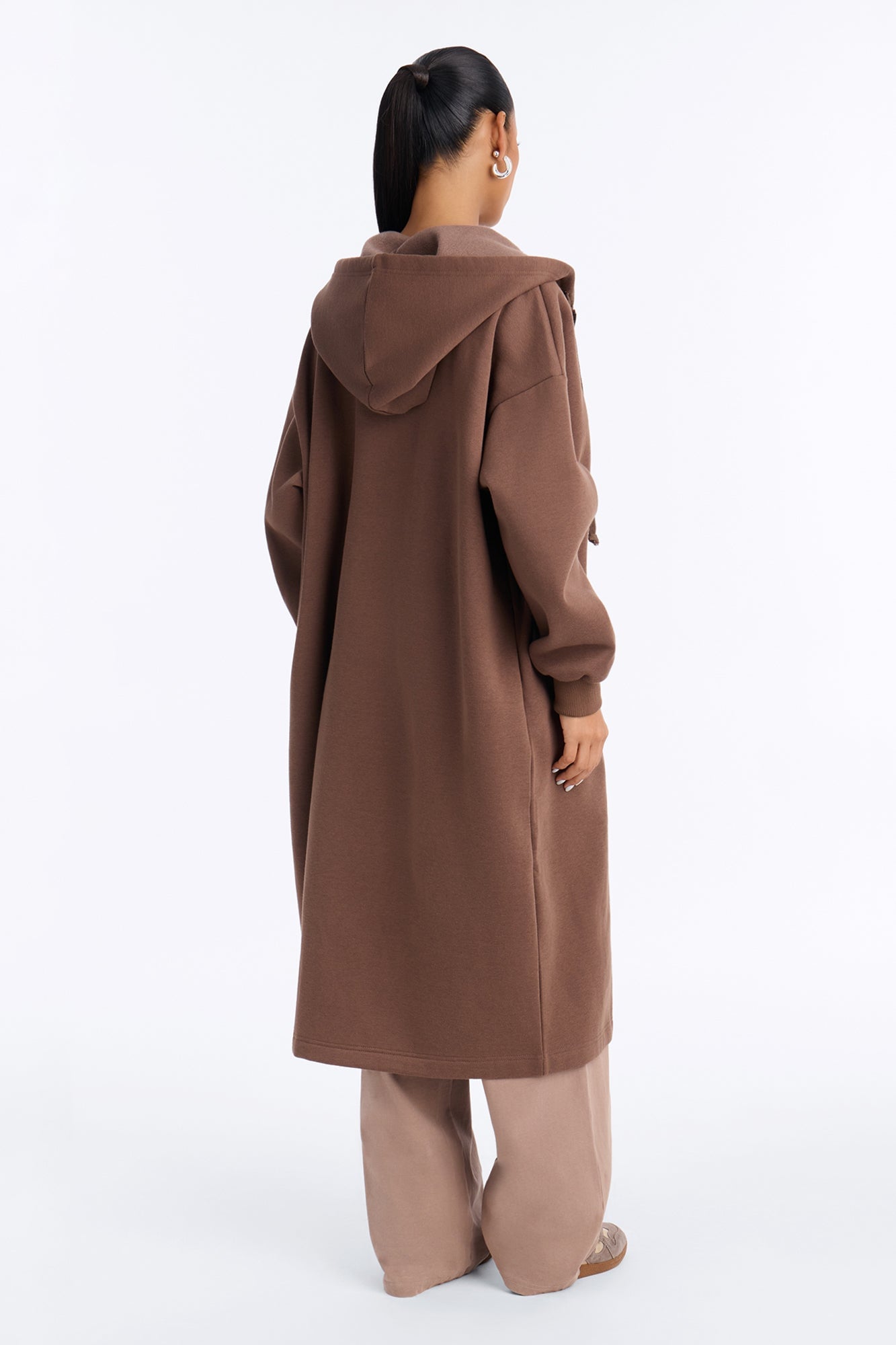 Sunday Lounge Fleece Hooded Long Jacket - Brown image 7