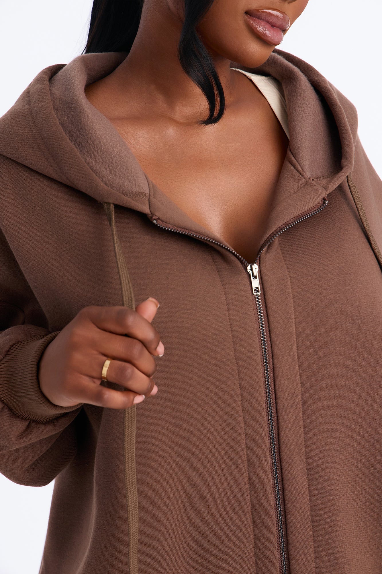 Sunday Lounge Fleece Hooded Long Jacket - Brown image 3