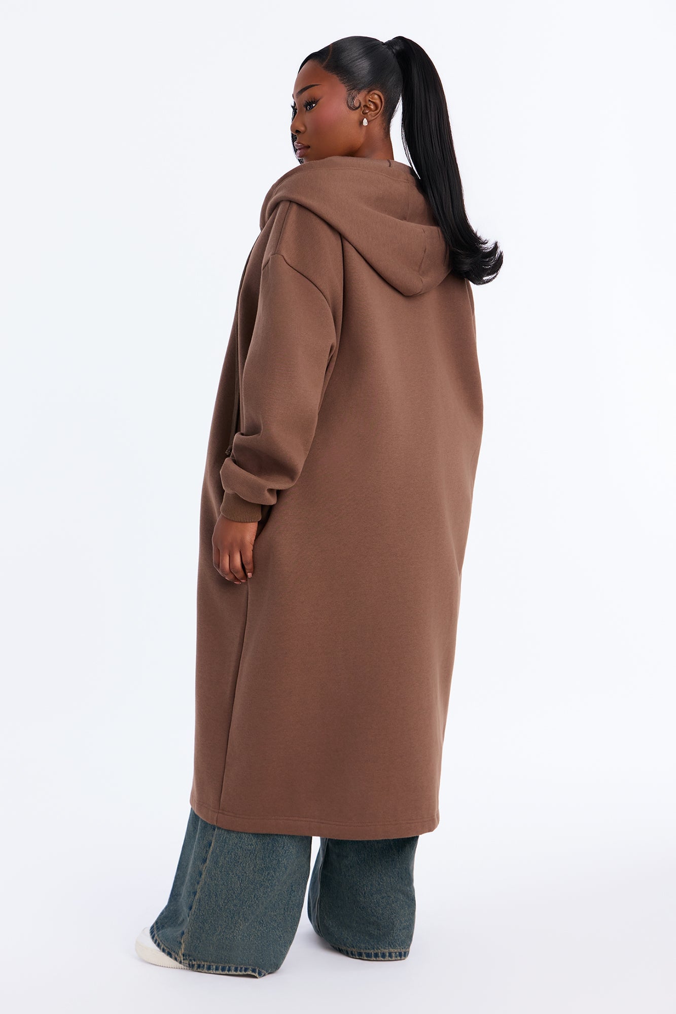 Sunday Lounge Fleece Hooded Long Jacket - Brown image 4