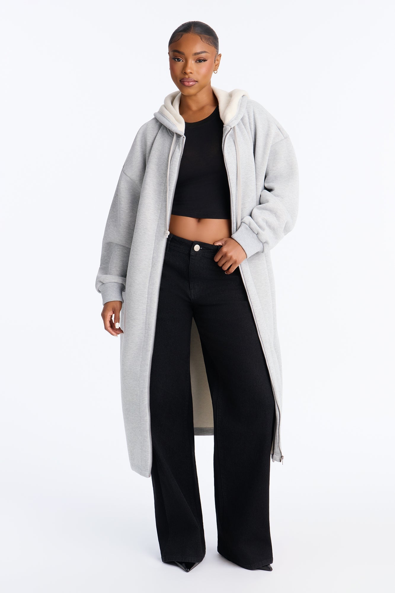 Sunday Lounge Fleece Hooded Long Jacket - Heather Grey image 5