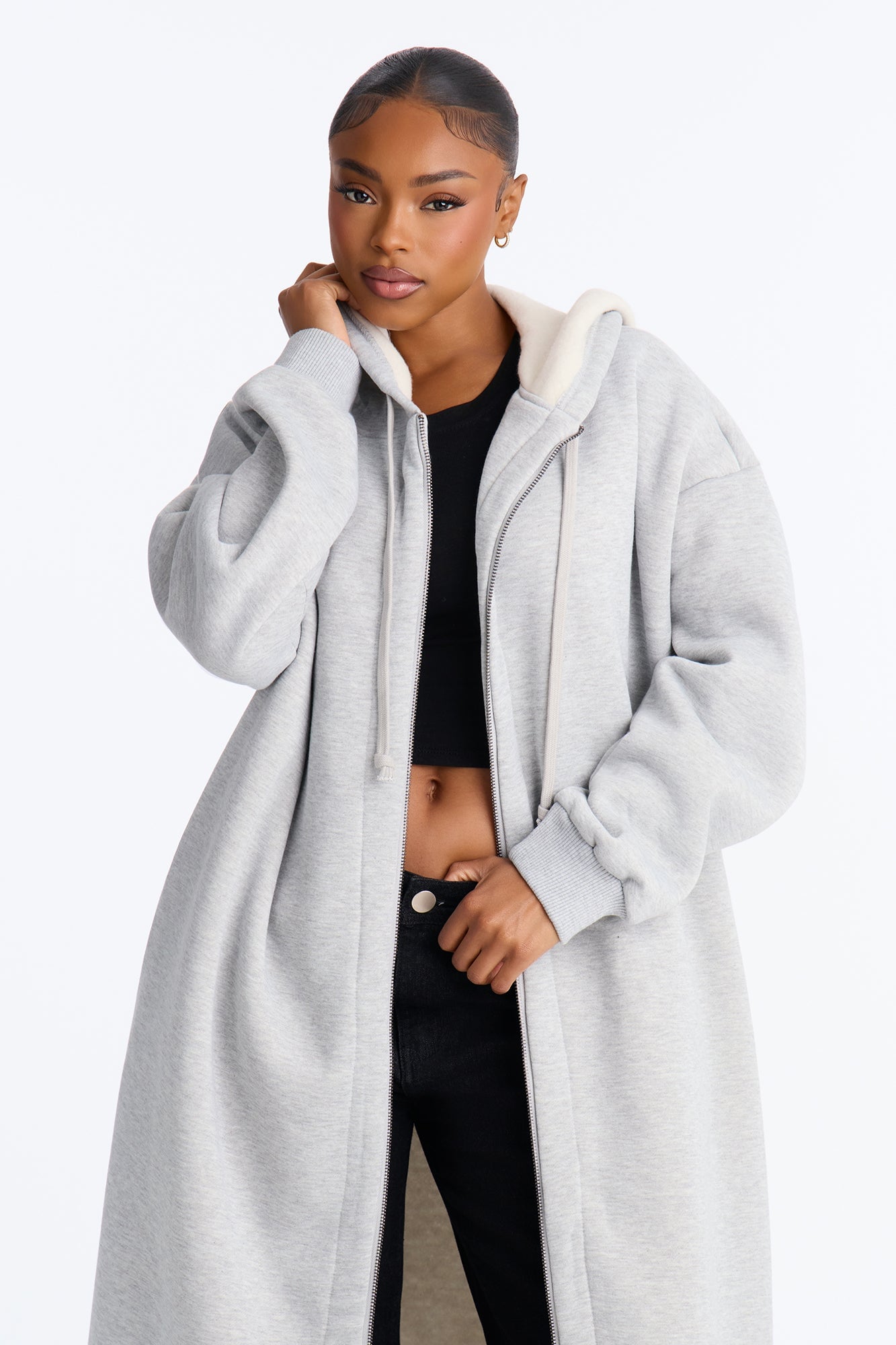 Sunday Lounge Fleece Hooded Long Jacket - Heather Grey image 6