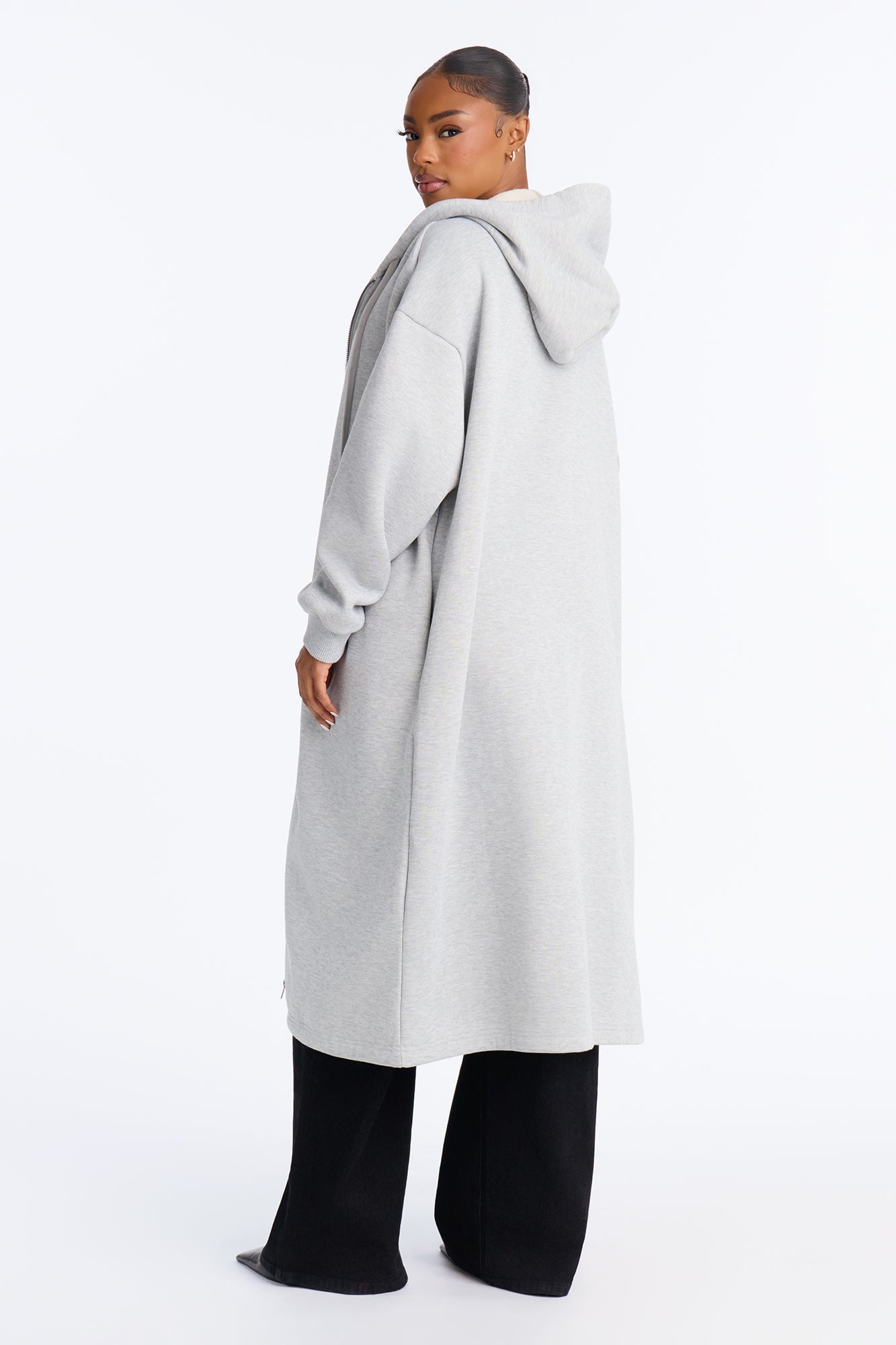 Sunday Lounge Fleece Hooded Long Jacket - Heather Grey image 7