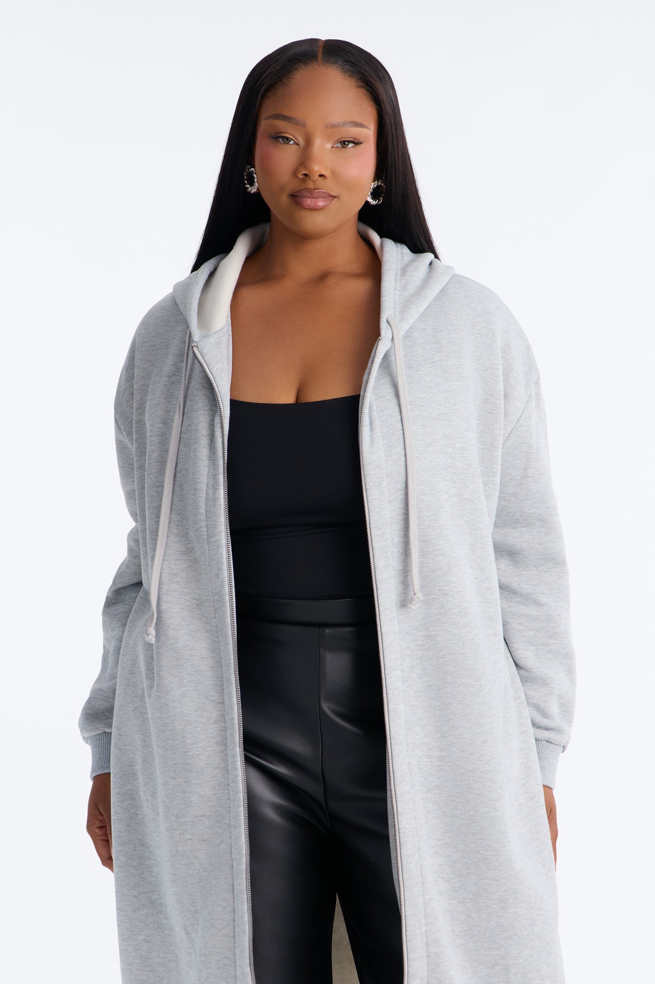 Sunday Lounge Fleece Hooded Long Jacket - Heather Grey image 2
