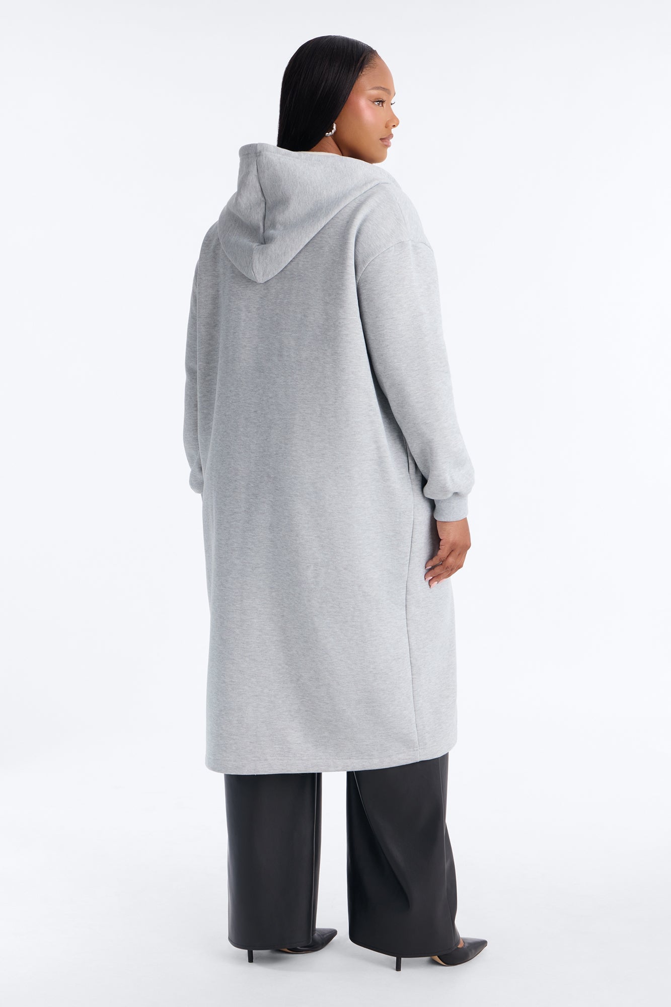 Sunday Lounge Fleece Hooded Long Jacket - Heather Grey image 4