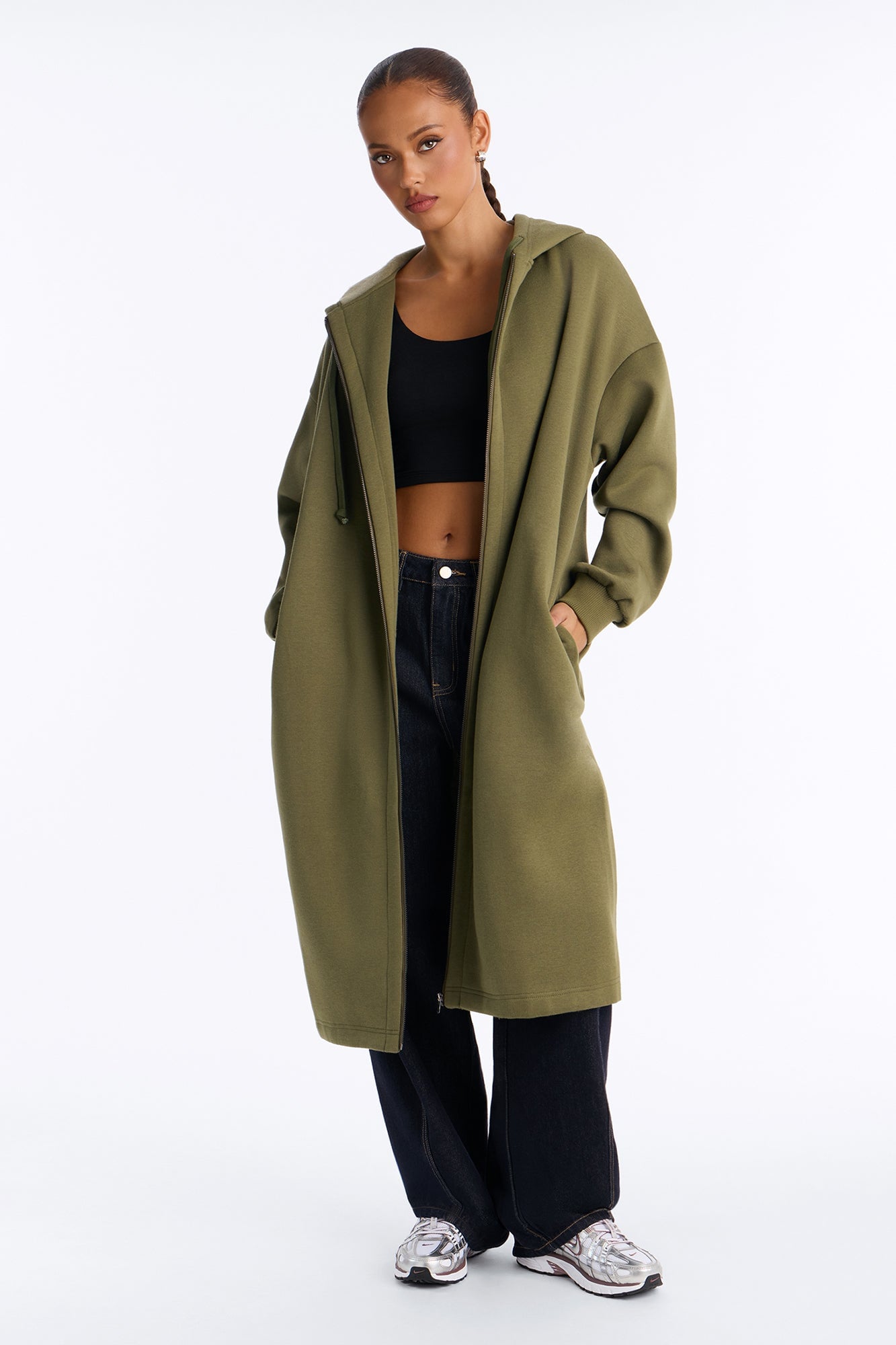 Sunday Lounge Fleece Hooded Long Jacket - Olive image 5