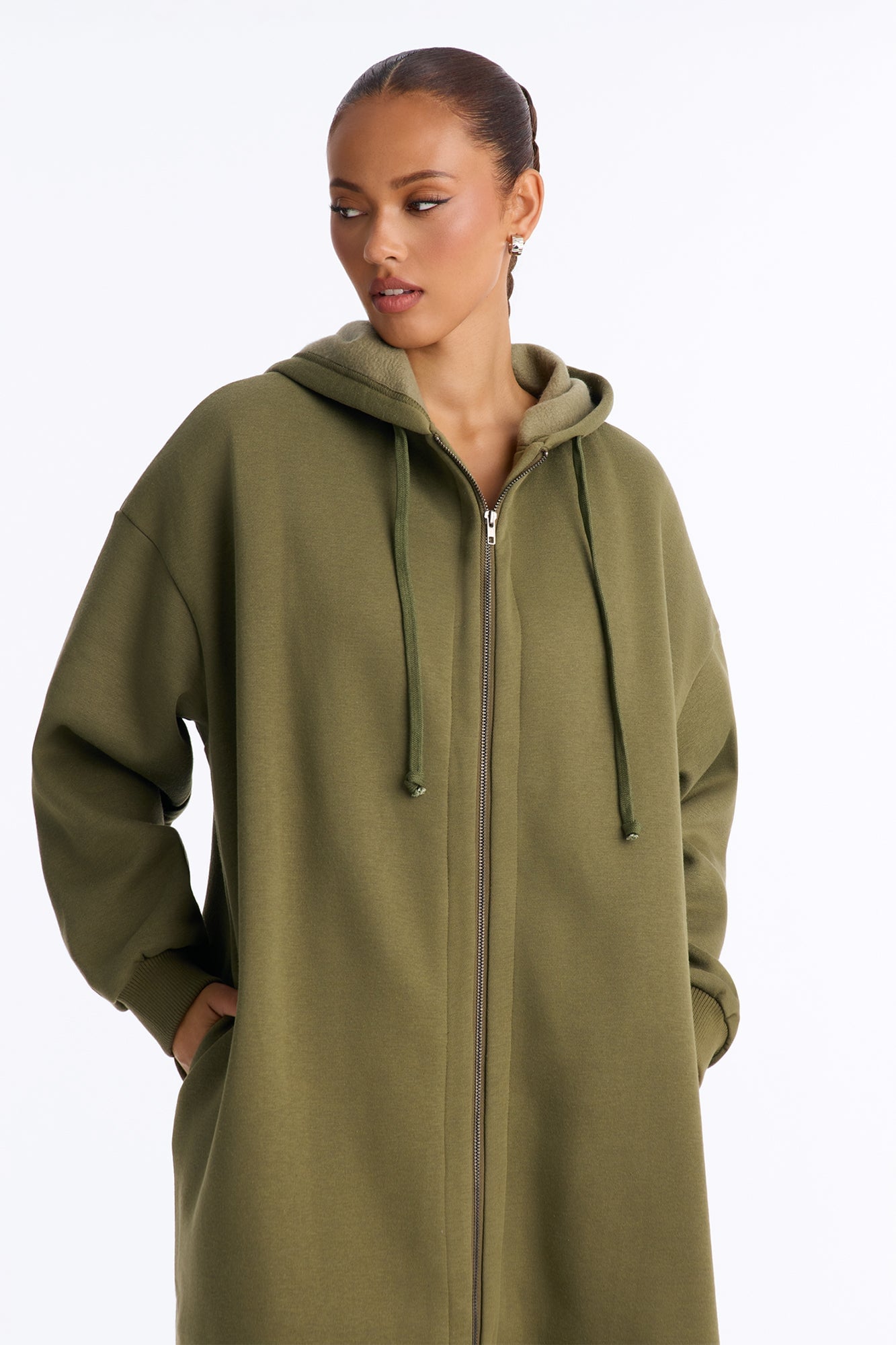 Sunday Lounge Fleece Hooded Long Jacket - Olive image 6