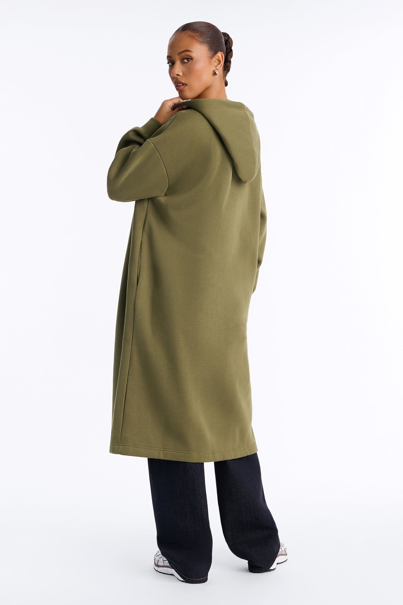 Sunday Lounge Fleece Hooded Long Jacket - Olive image 7