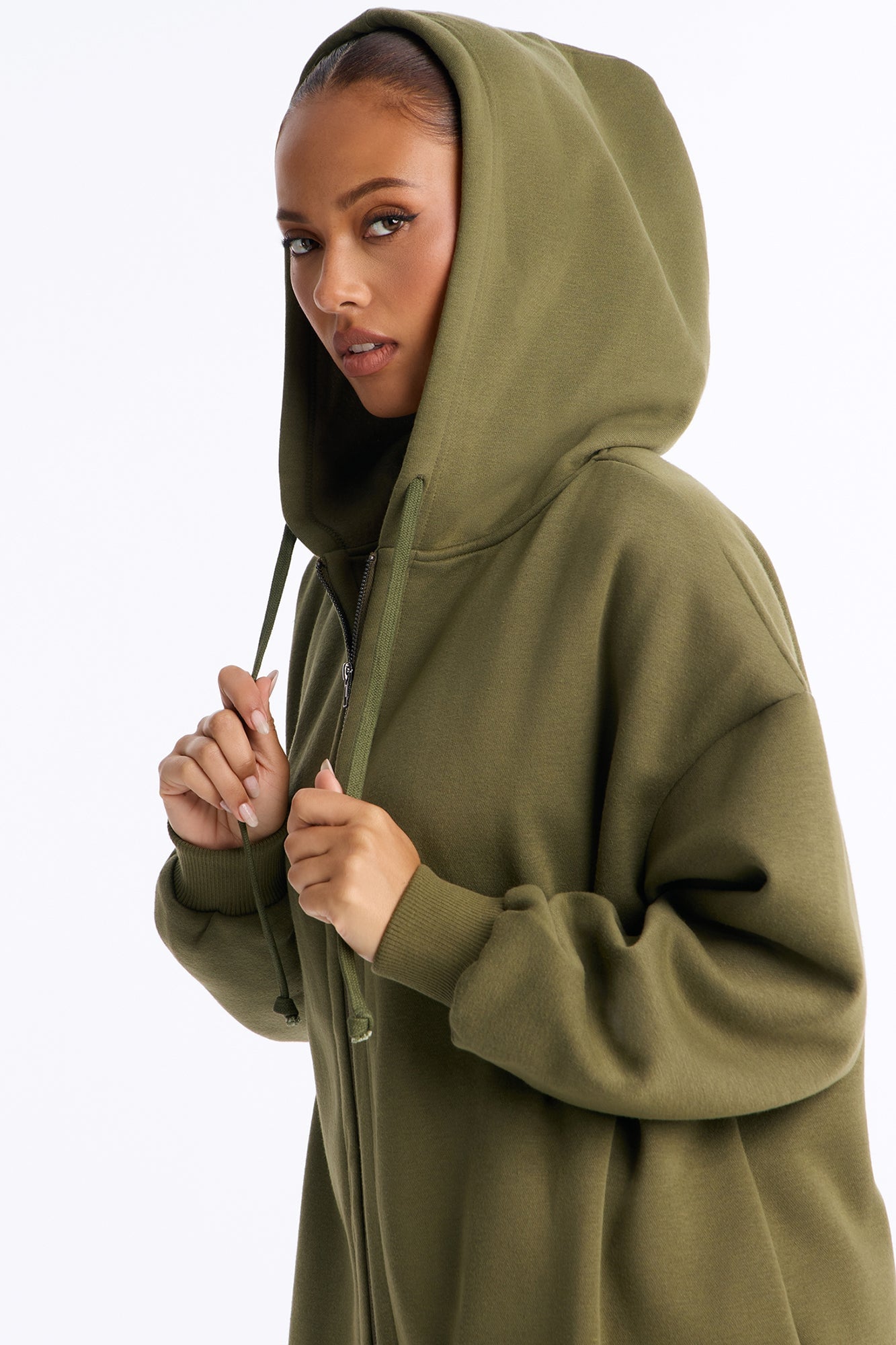 Sunday Lounge Fleece Hooded Long Jacket - Olive image 8