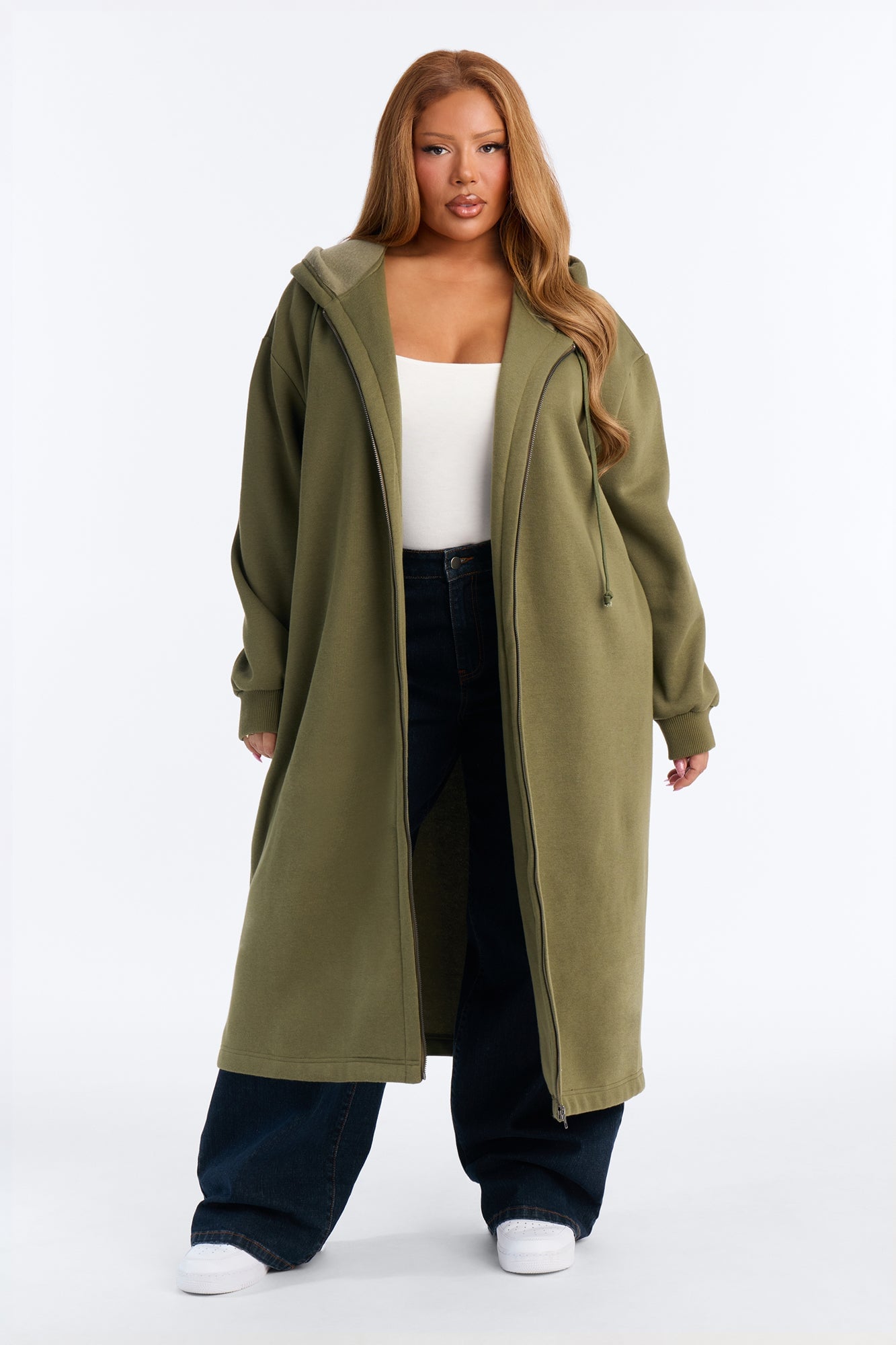 Sunday Lounge Fleece Hooded Long Jacket - Olive image 1