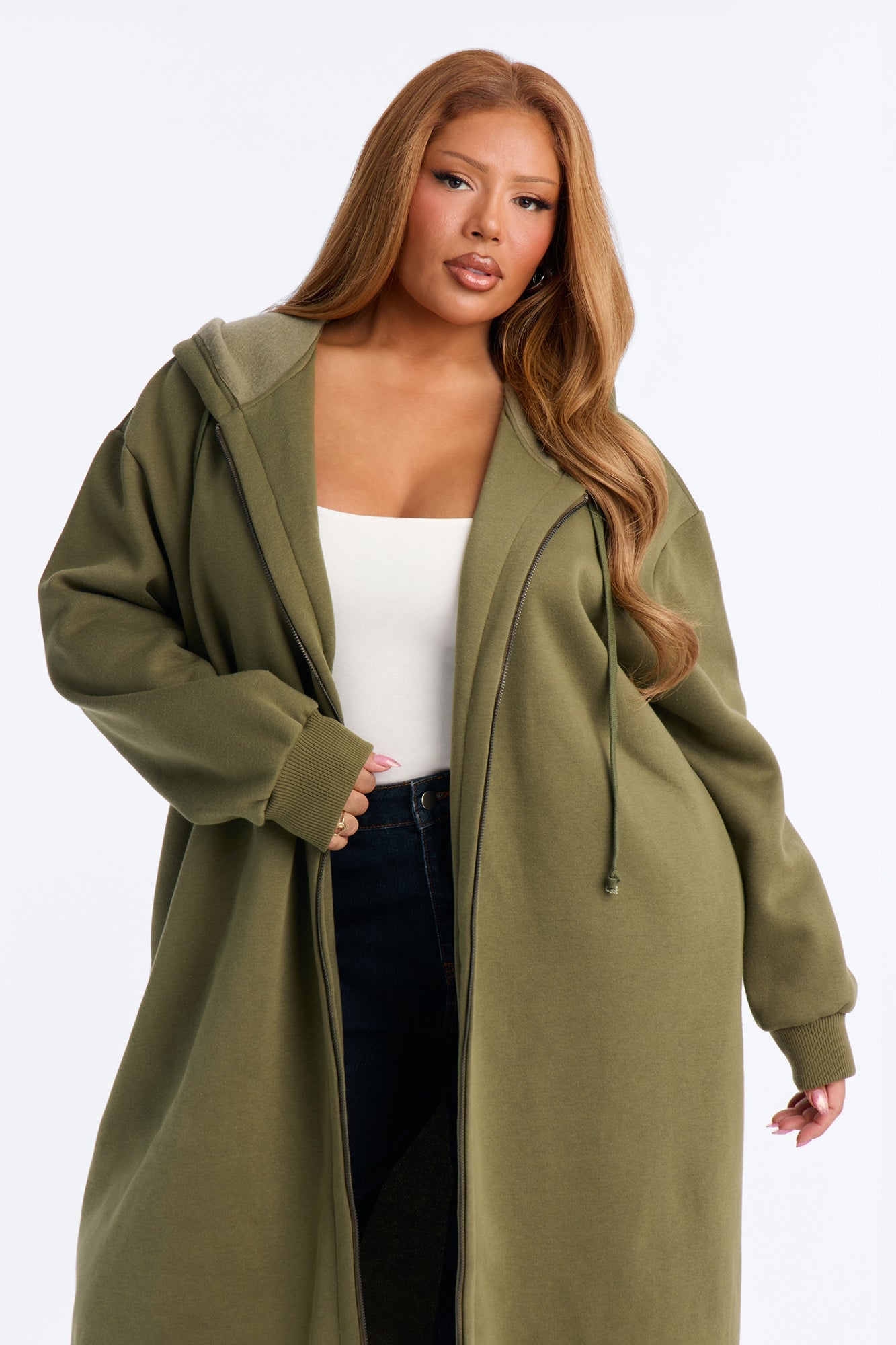 Sunday Lounge Fleece Hooded Long Jacket - Olive image 2