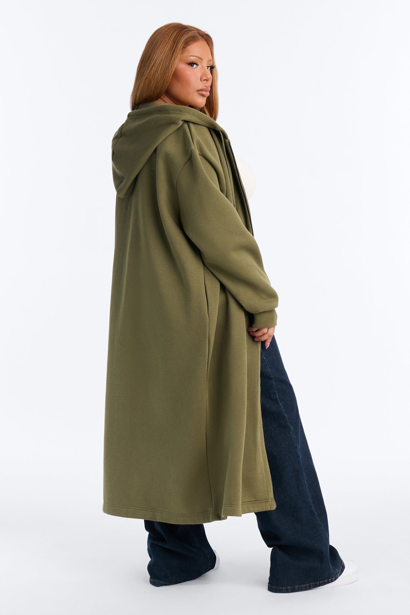 Sunday Lounge Fleece Hooded Long Jacket - Olive image 3