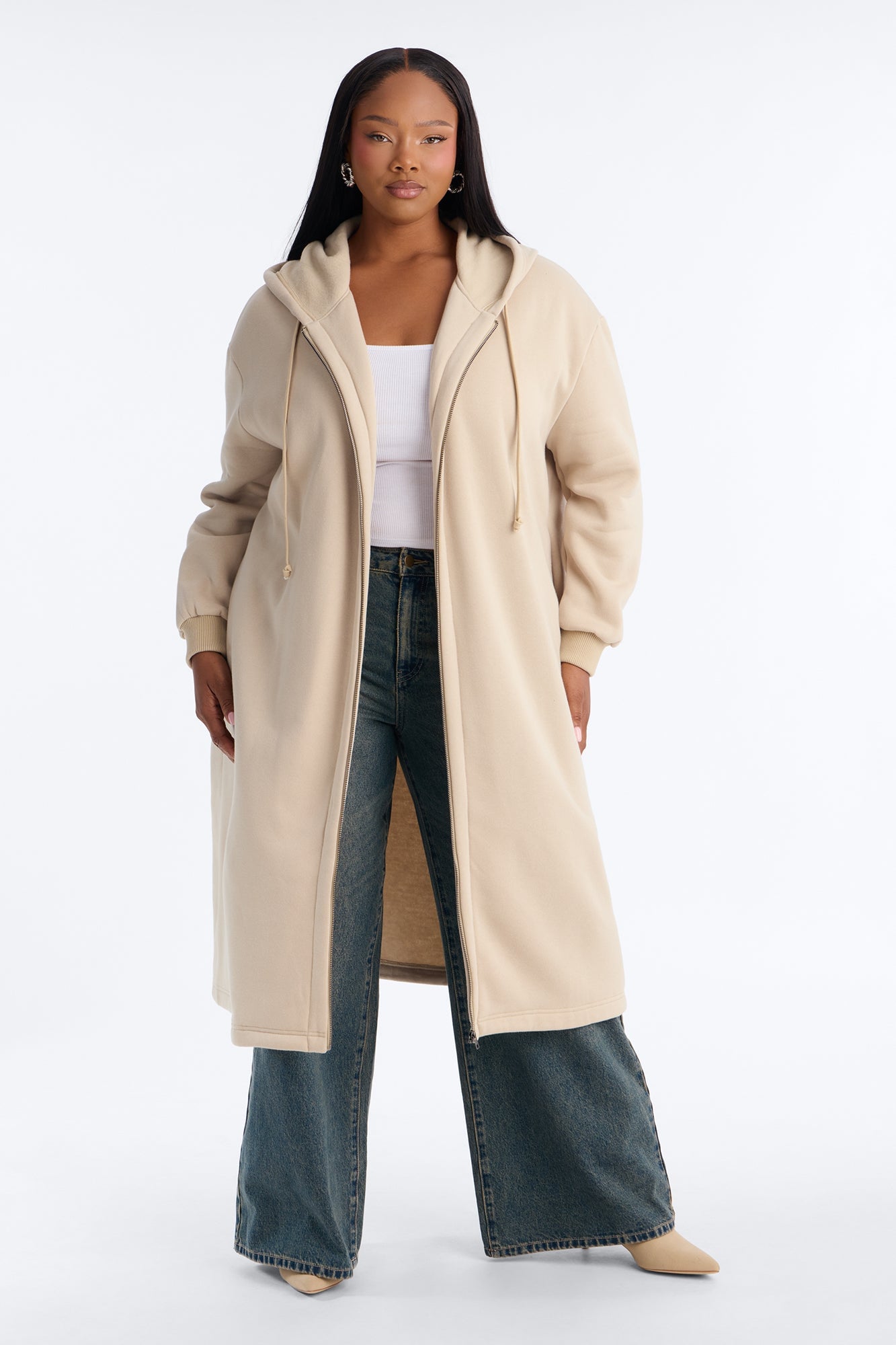 Sunday Lounge Fleece Hooded Long Jacket - Taupe image 1