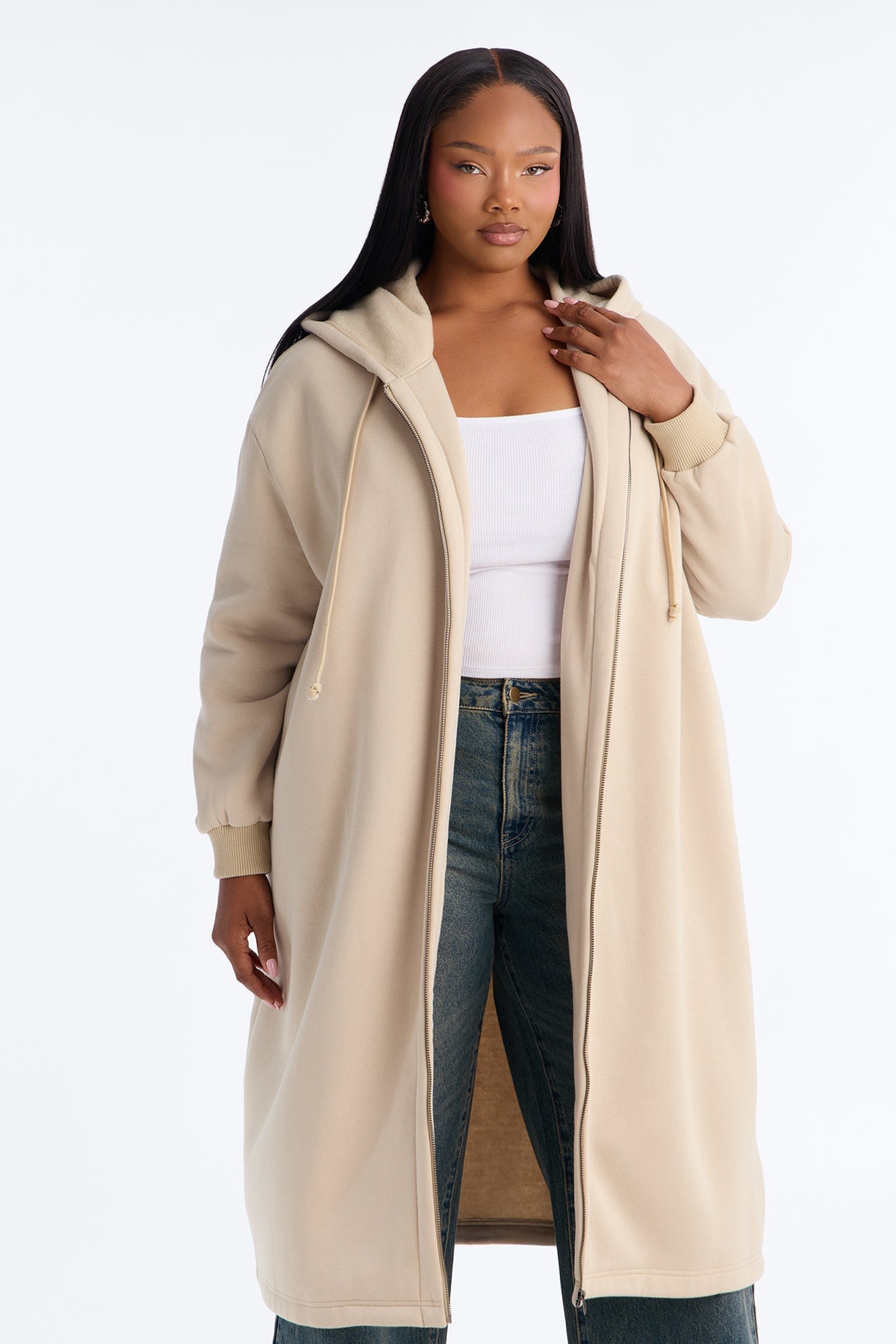 Sunday Lounge Fleece Hooded Long Jacket - Taupe image 2