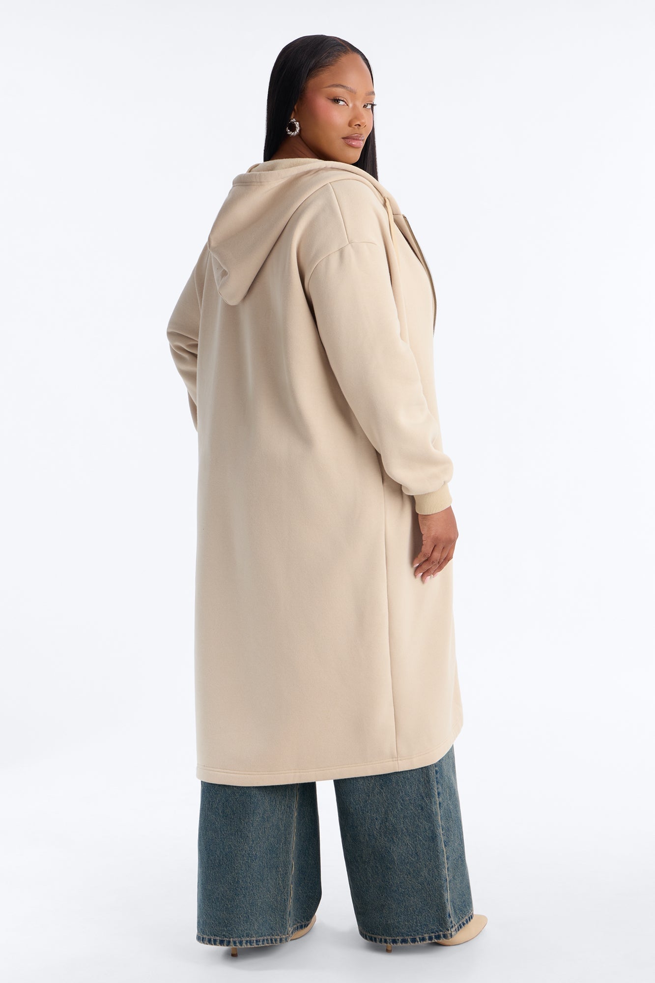 Sunday Lounge Fleece Hooded Long Jacket - Taupe image 3