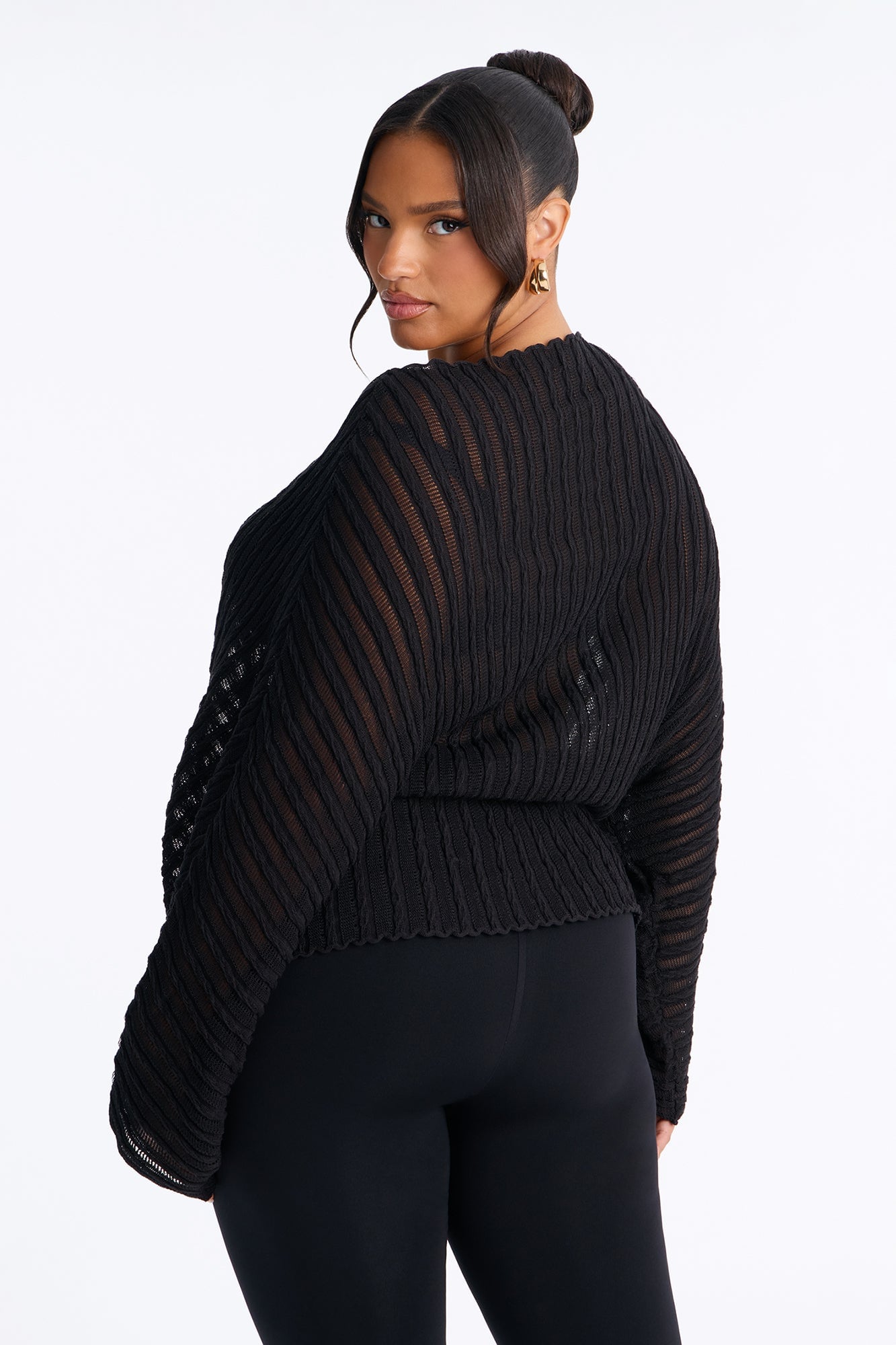 Silent Romance Tie Waist Pullover Sweater - Black image 4