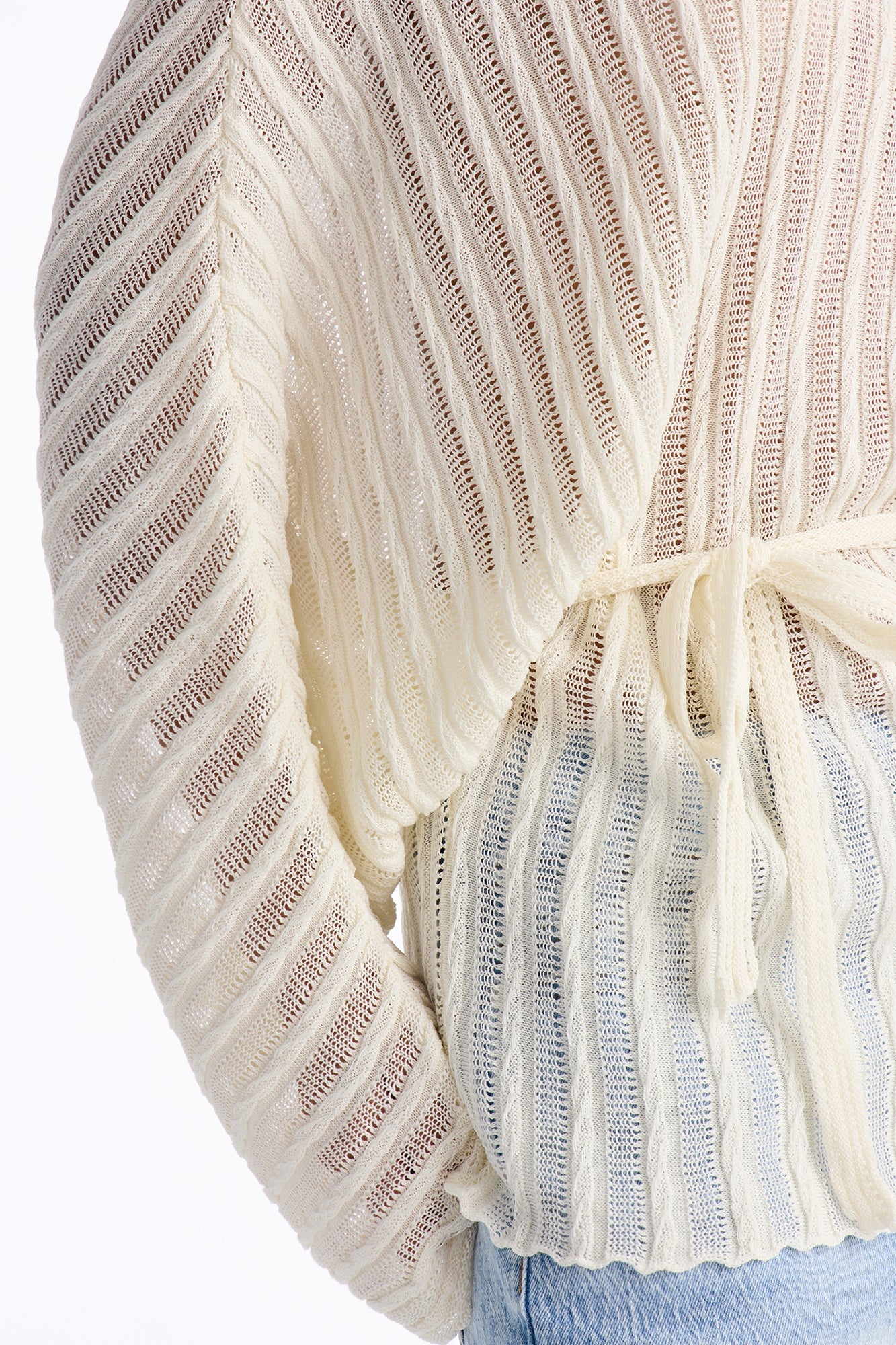 Silent Romance Tie Waist Pullover Sweater - Cream image 7