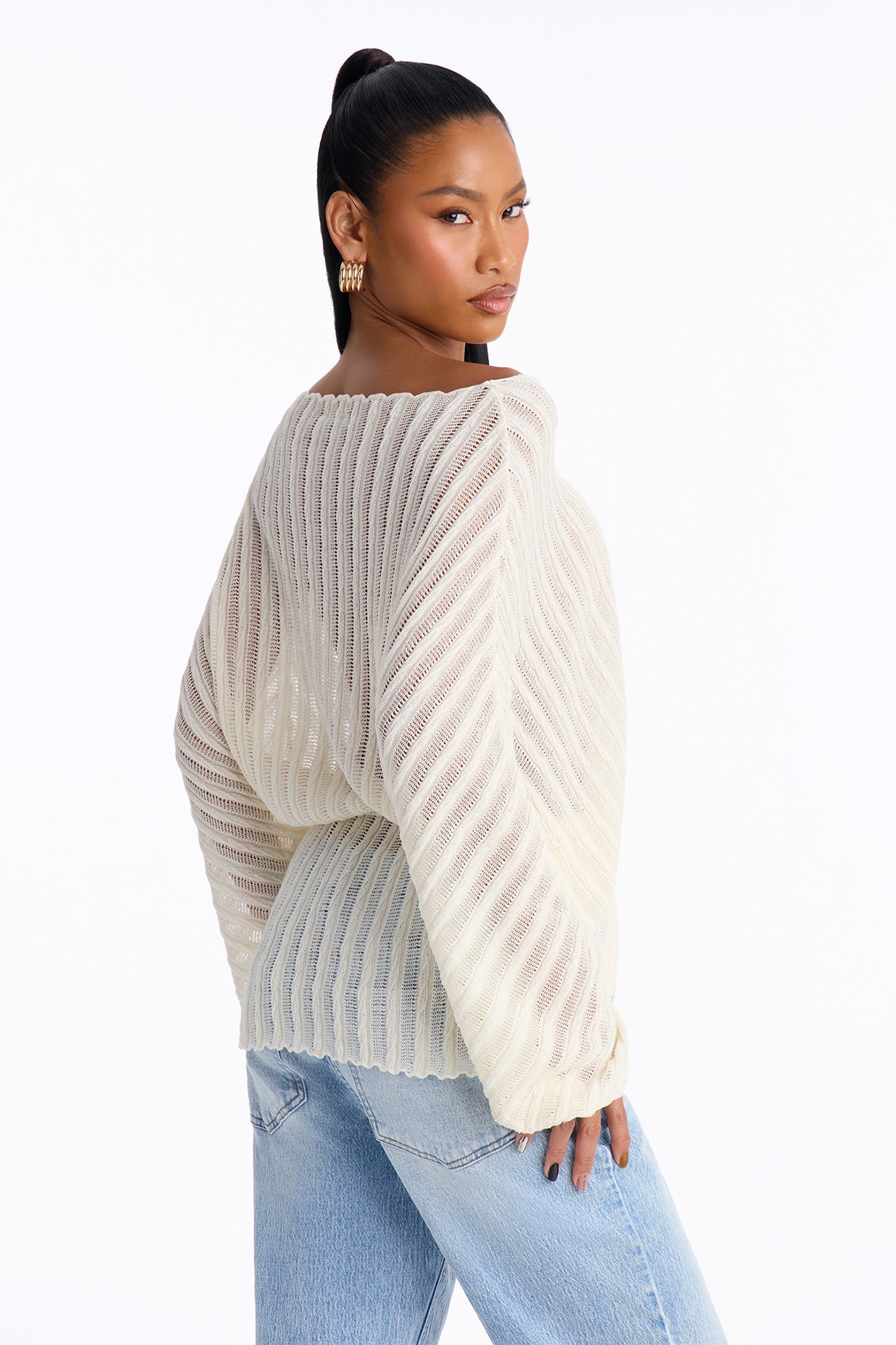 Silent Romance Tie Waist Pullover Sweater - Cream image 8