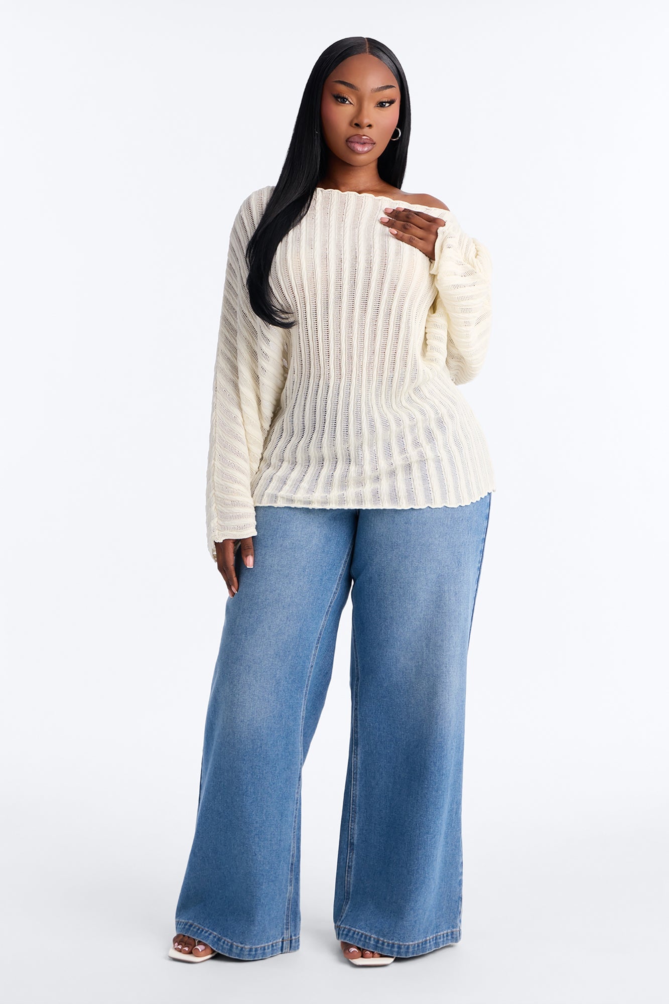 Silent Romance Tie Waist Pullover Sweater - Cream image 2