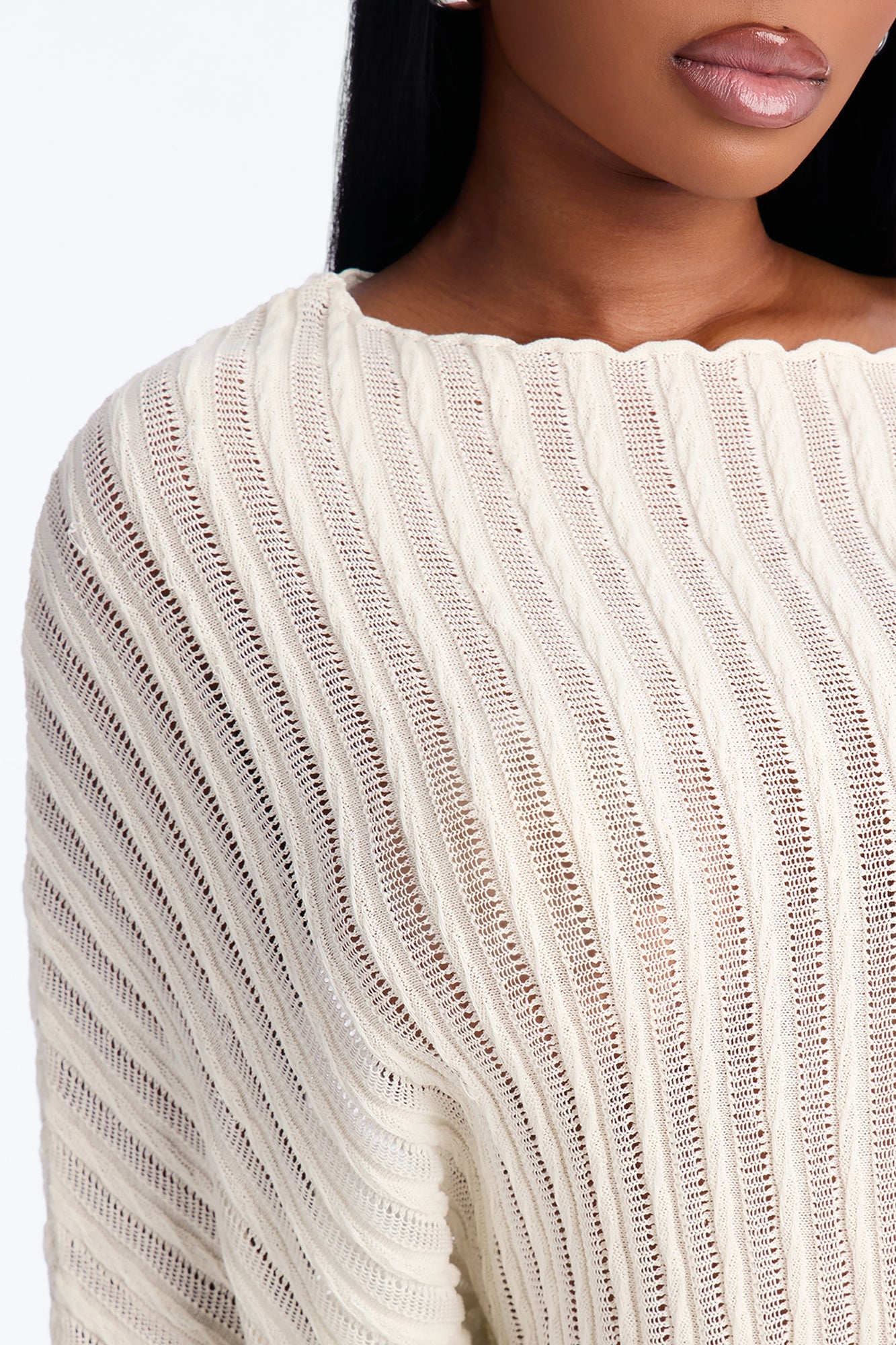 Silent Romance Tie Waist Pullover Sweater - Cream image 4