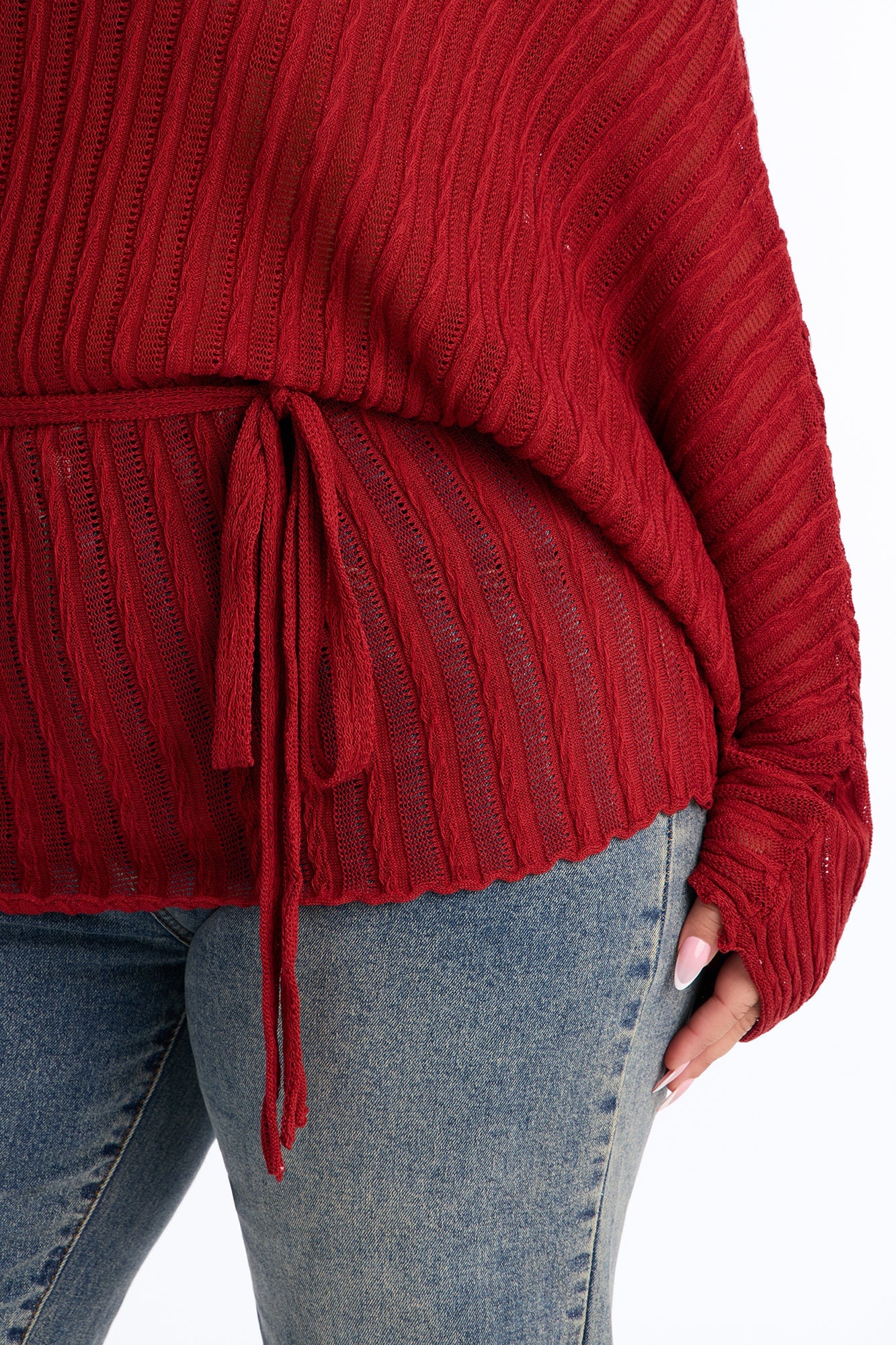 Silent Romance Tie Waist Pullover Sweater - Rust image 3