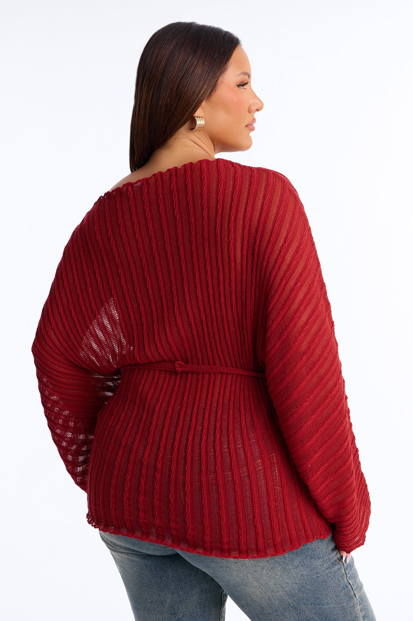 Silent Romance Tie Waist Pullover Sweater - Rust image 4