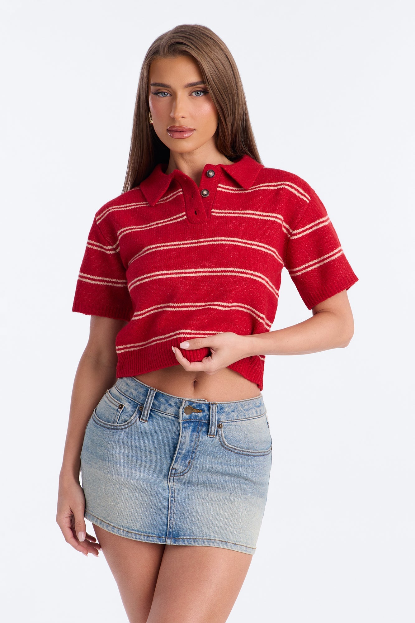 Cassidy Striped Polo Sweater - Red/combo image 4