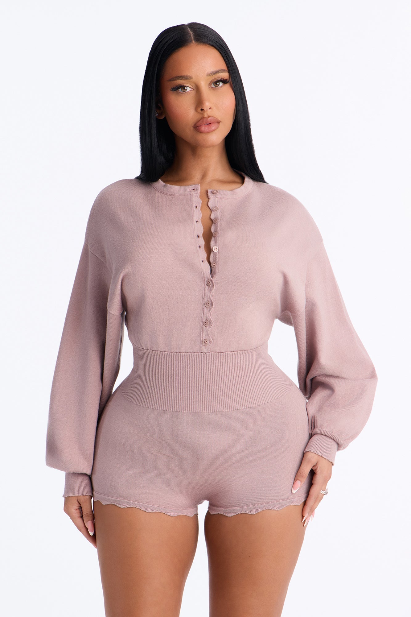 Stay Awhile Long Sleeve Sweater Romper - Marsala image 2