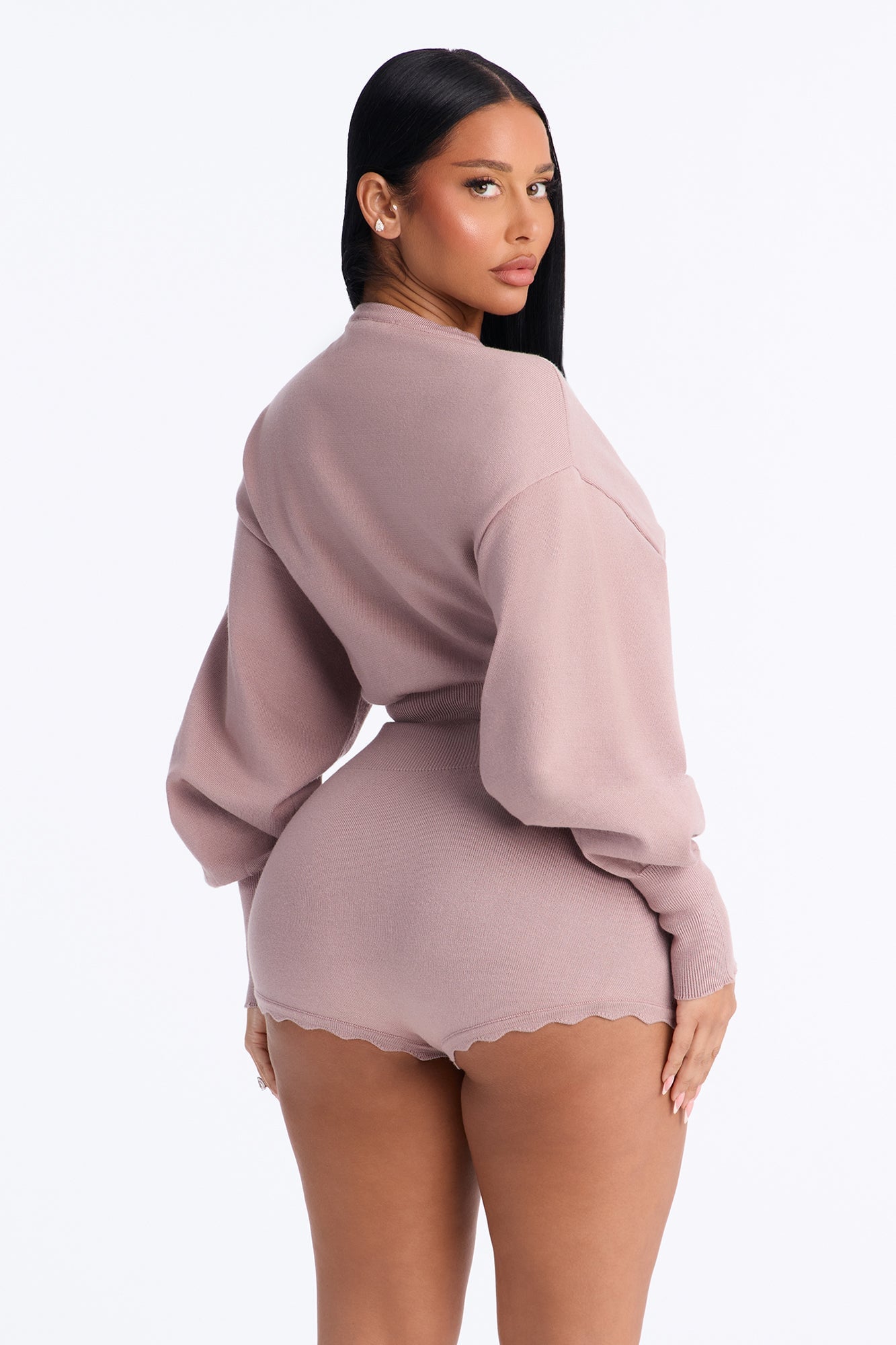 Stay Awhile Long Sleeve Sweater Romper - Marsala image 4