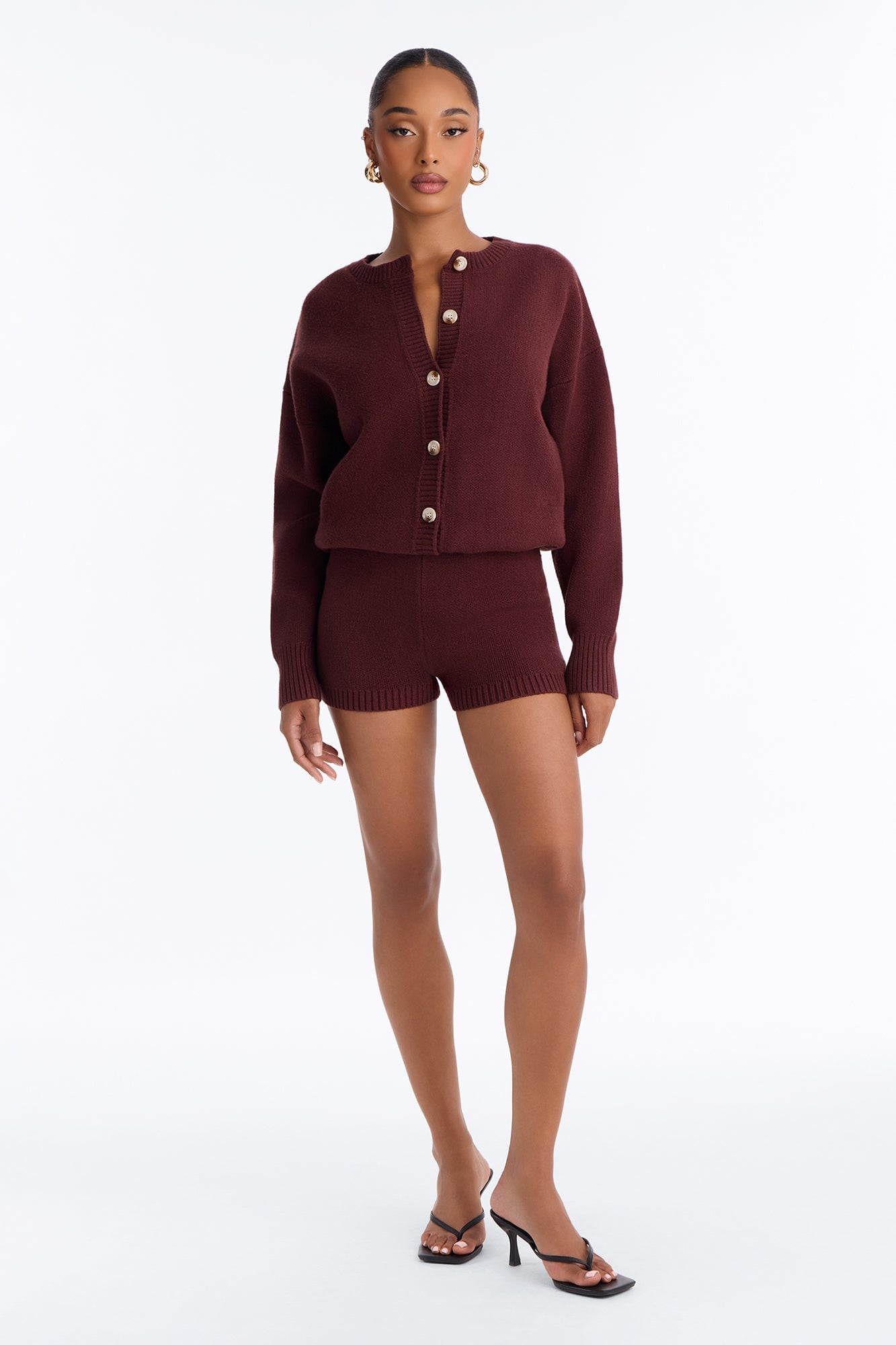 Soft Life Long Sleeve Sweater Romper - Chocolate image 2