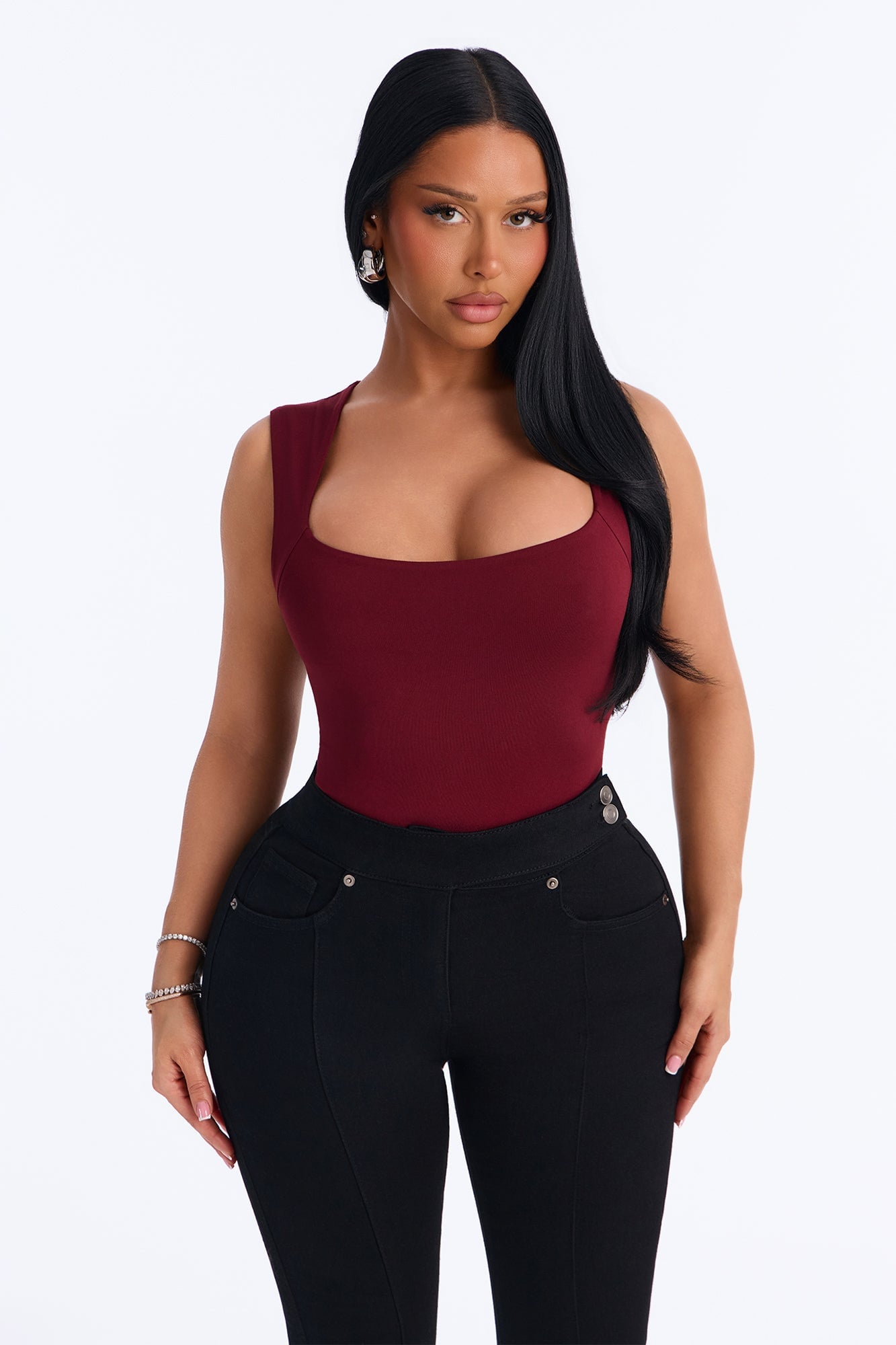 Serena Square Neck Bodysuit - Burgundy image 9