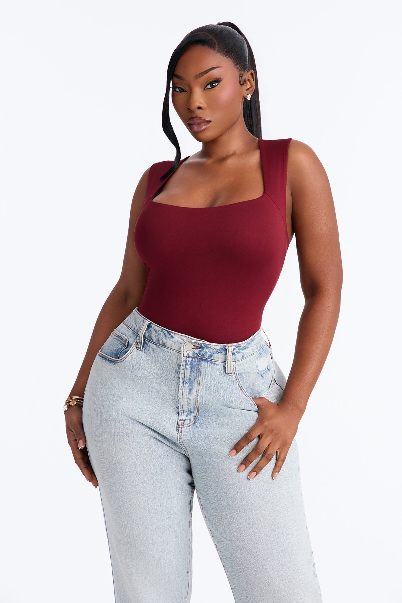 Serena Square Neck Bodysuit - Burgundy image 2