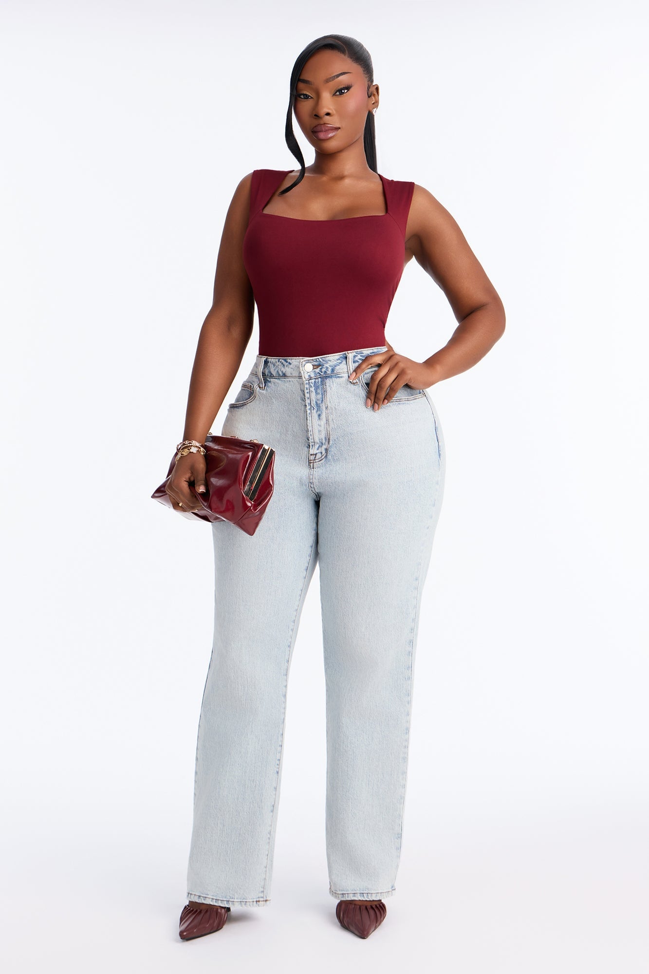 Serena Square Neck Bodysuit - Burgundy image 3