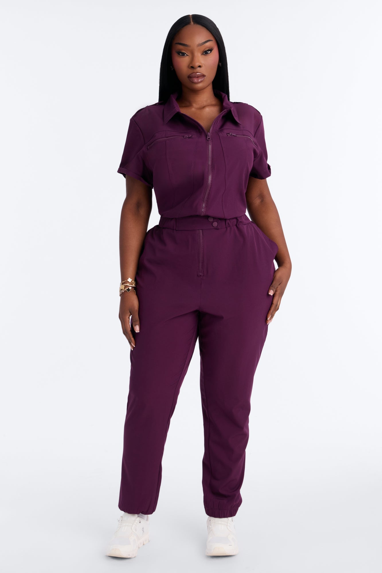 On Call Stretch Uniform Scrub Jumpsuit - Plum image 1