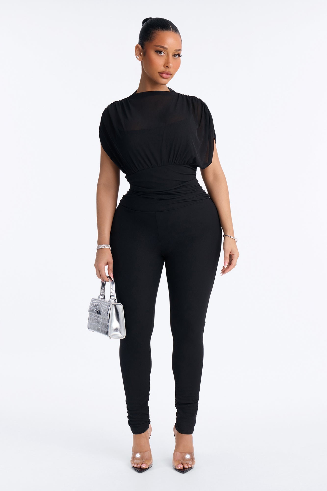 Ivanna Mesh Skinny Jumpsuit - Black image 1