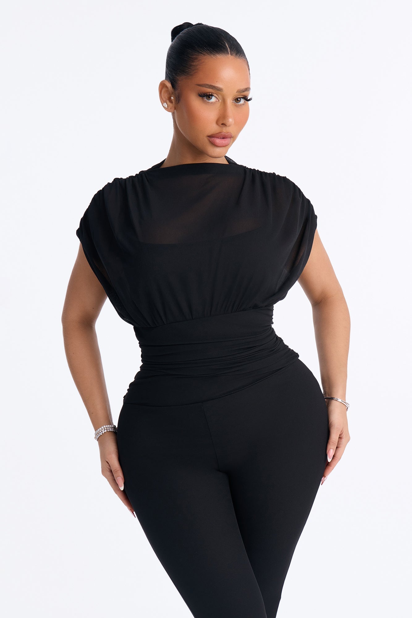 Ivanna Mesh Skinny Jumpsuit - Black image 2