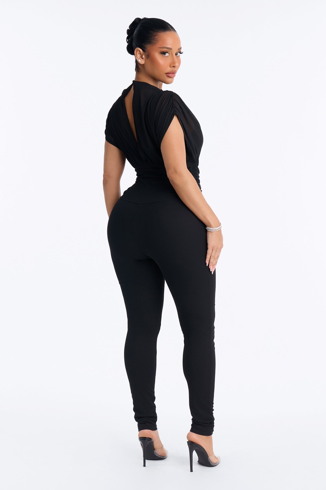 Ivanna Mesh Skinny Jumpsuit - Black image 4