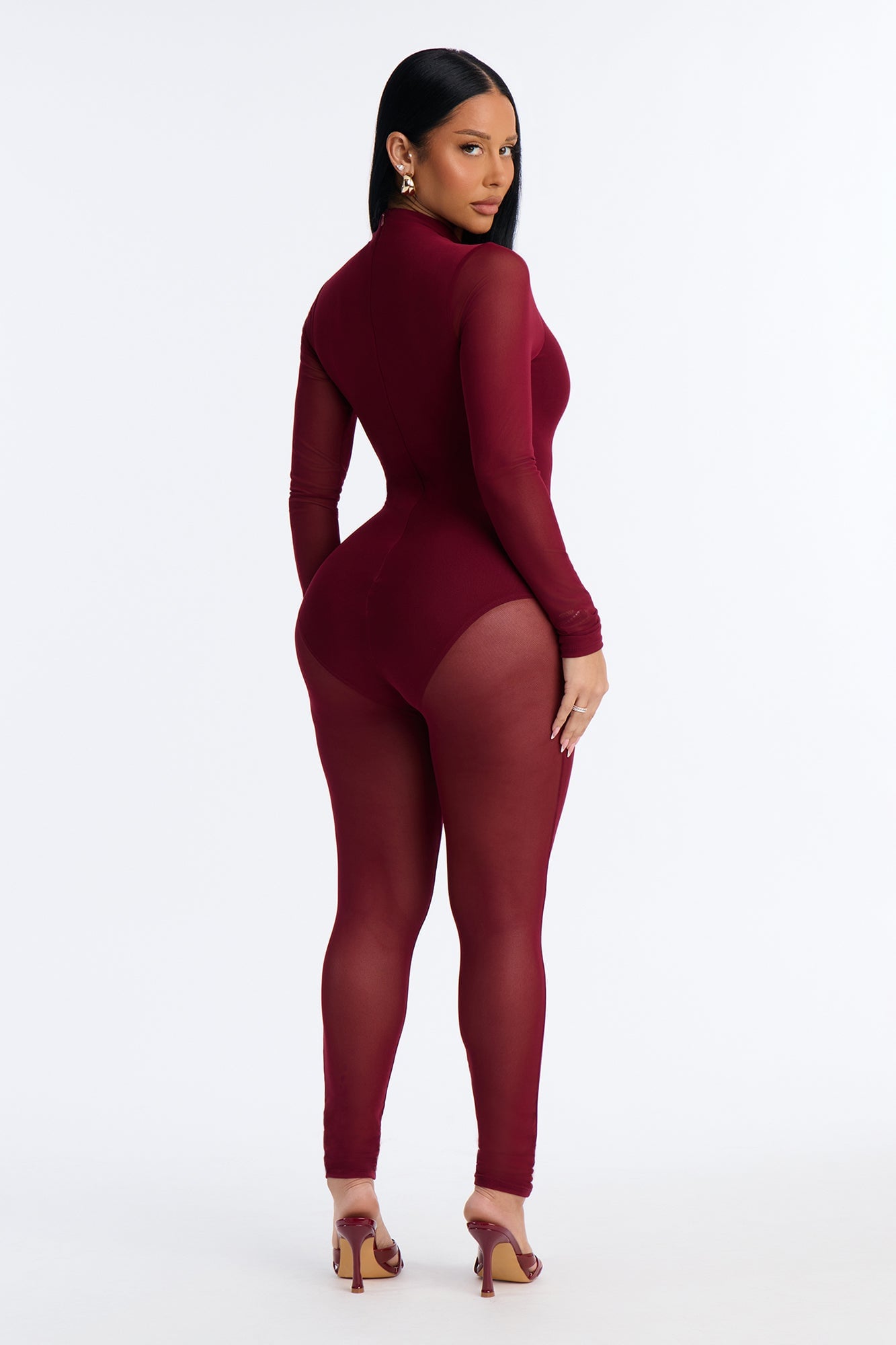 Smooth Moves Mesh Skinny Leg Jumpsuit - Wine image 4