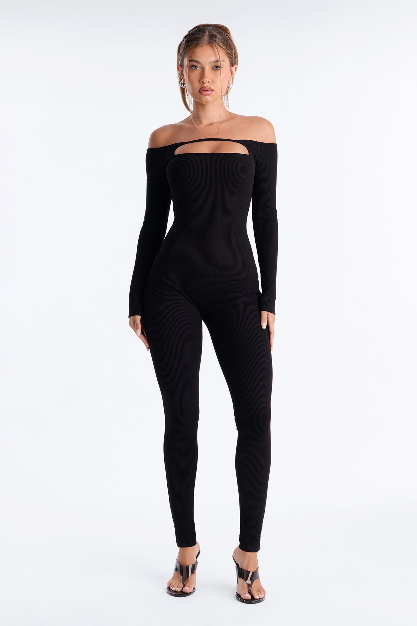 Lola Snatched Off Shoulder Jumpsuit - Black image 1