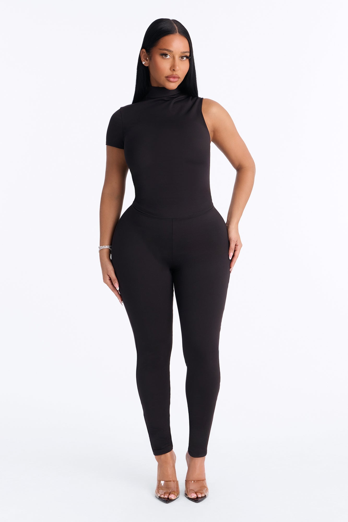 Take The Hint One Sleeve Jumpsuit - Black image 5
