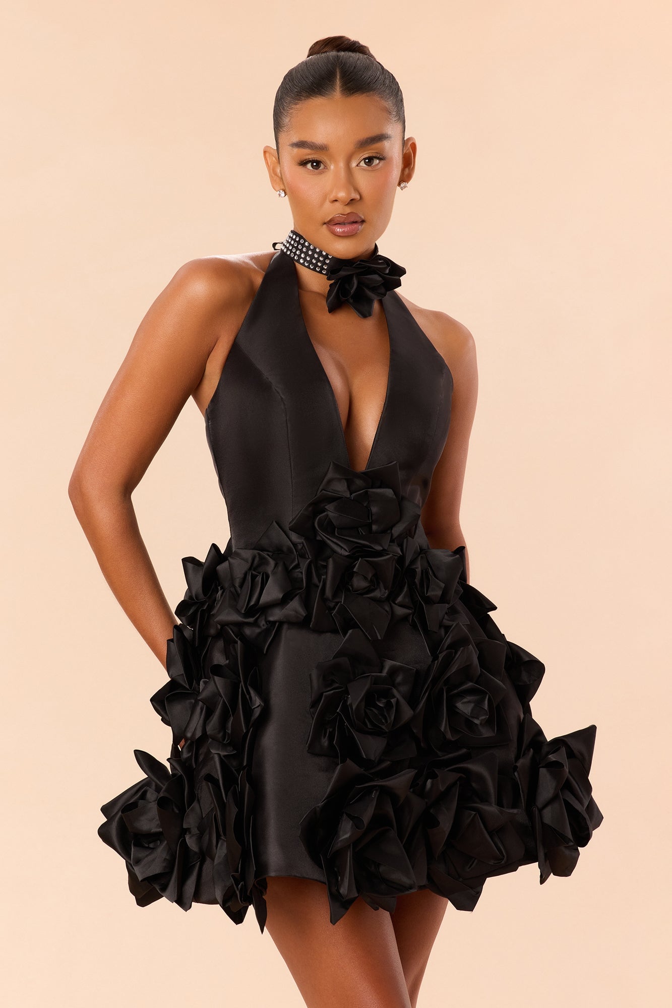 Hallie Chocker Floral Applique Mini Dress - Black image 5