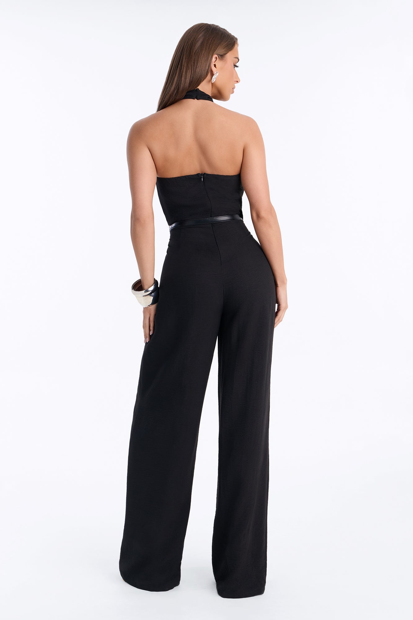 Amelia Belted Halter Jumpsuit - Black image 8