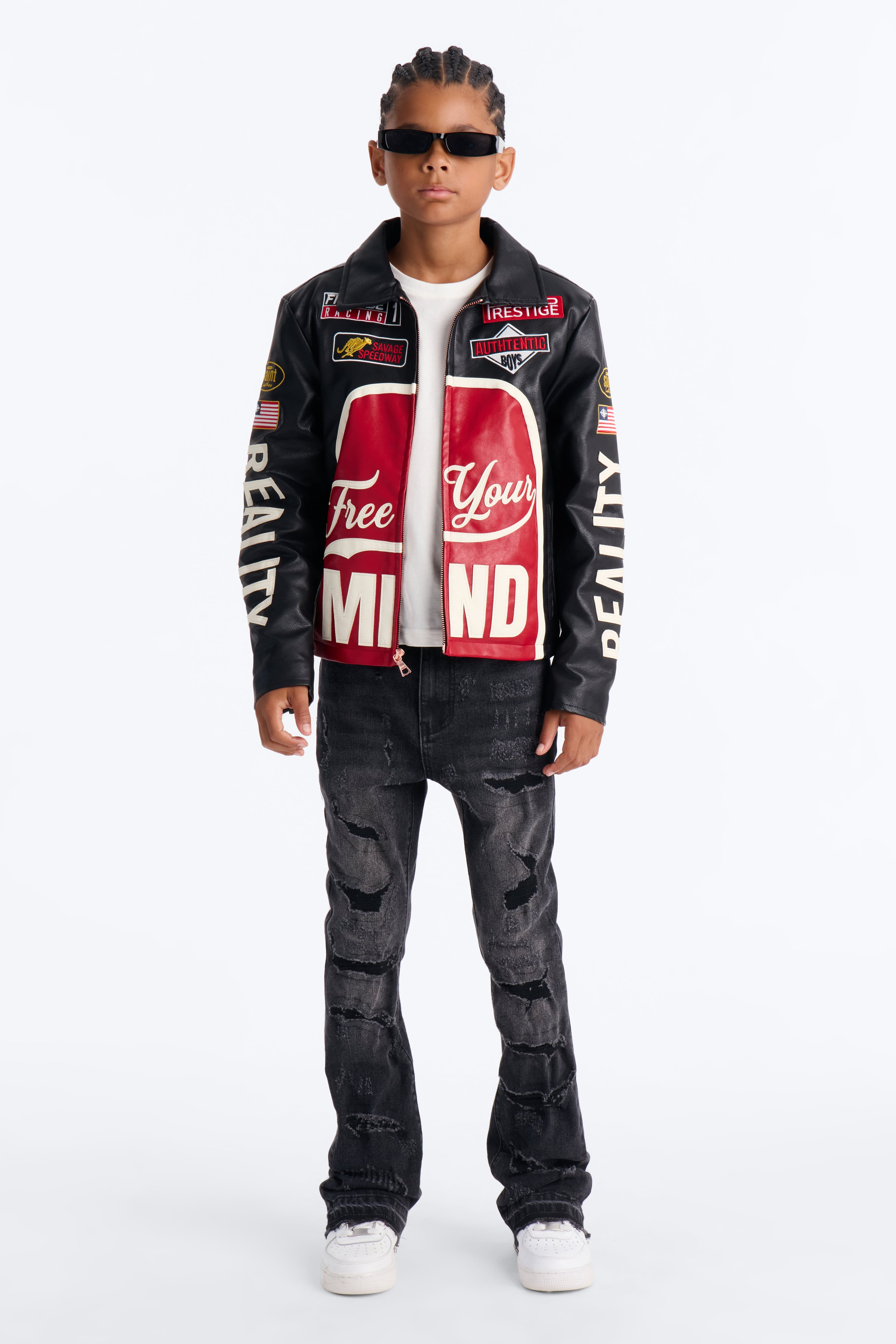 Mini Free Your Mind Faux Leather Racing Jacket - Black/combo image 2